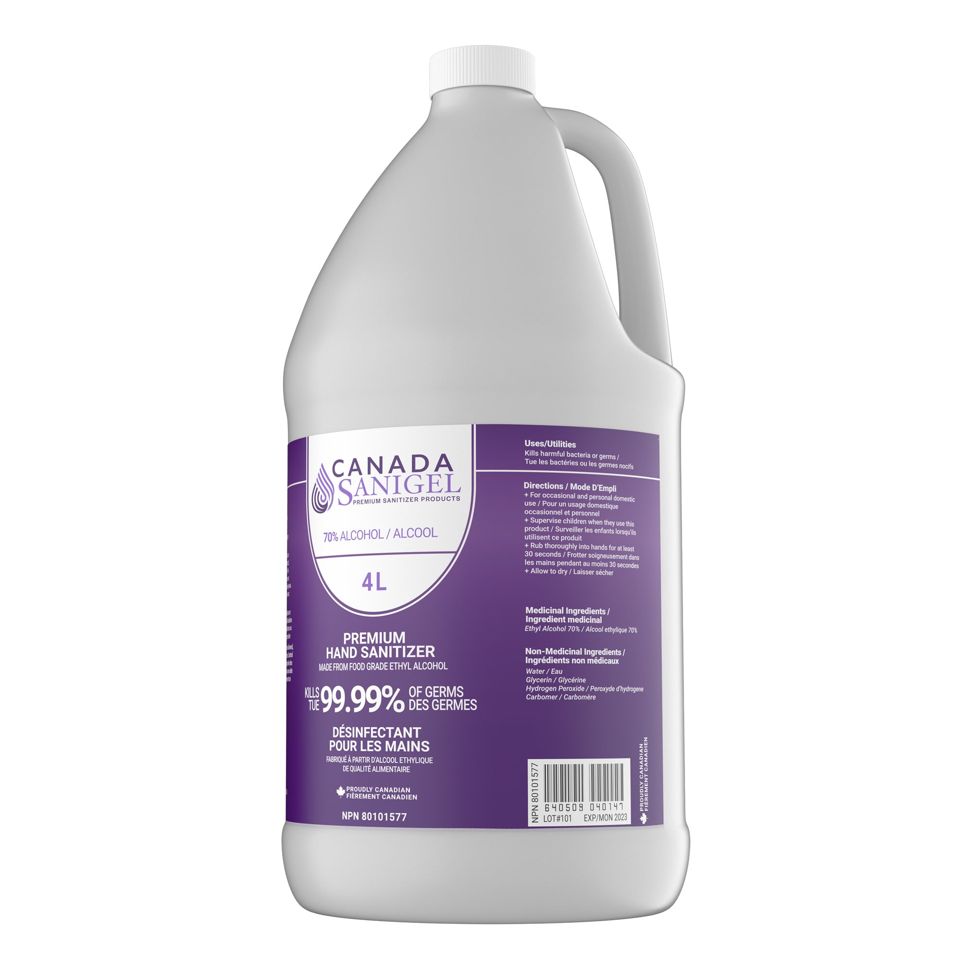 Canada Sanigel Premium Hand Sanitizer Gel | 4 Litre Bottle | 70% Alcohol | From Food Grade Ethyl Alcohol