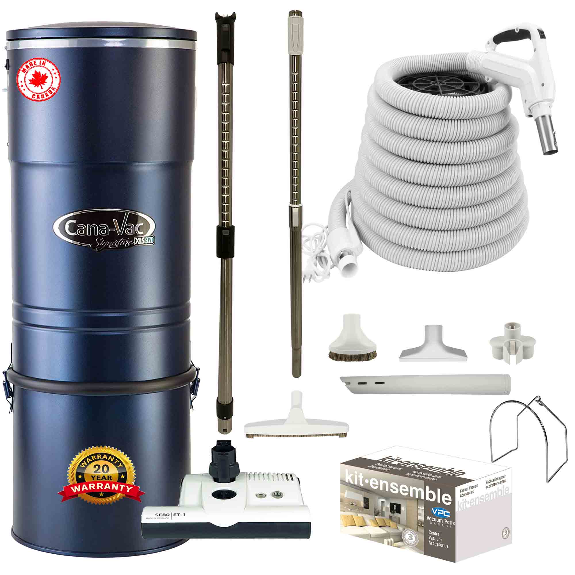 Cana-Vac XLS990 Central Vacuum with SEBO (White) Powerhead and Premium Electric Package (White)