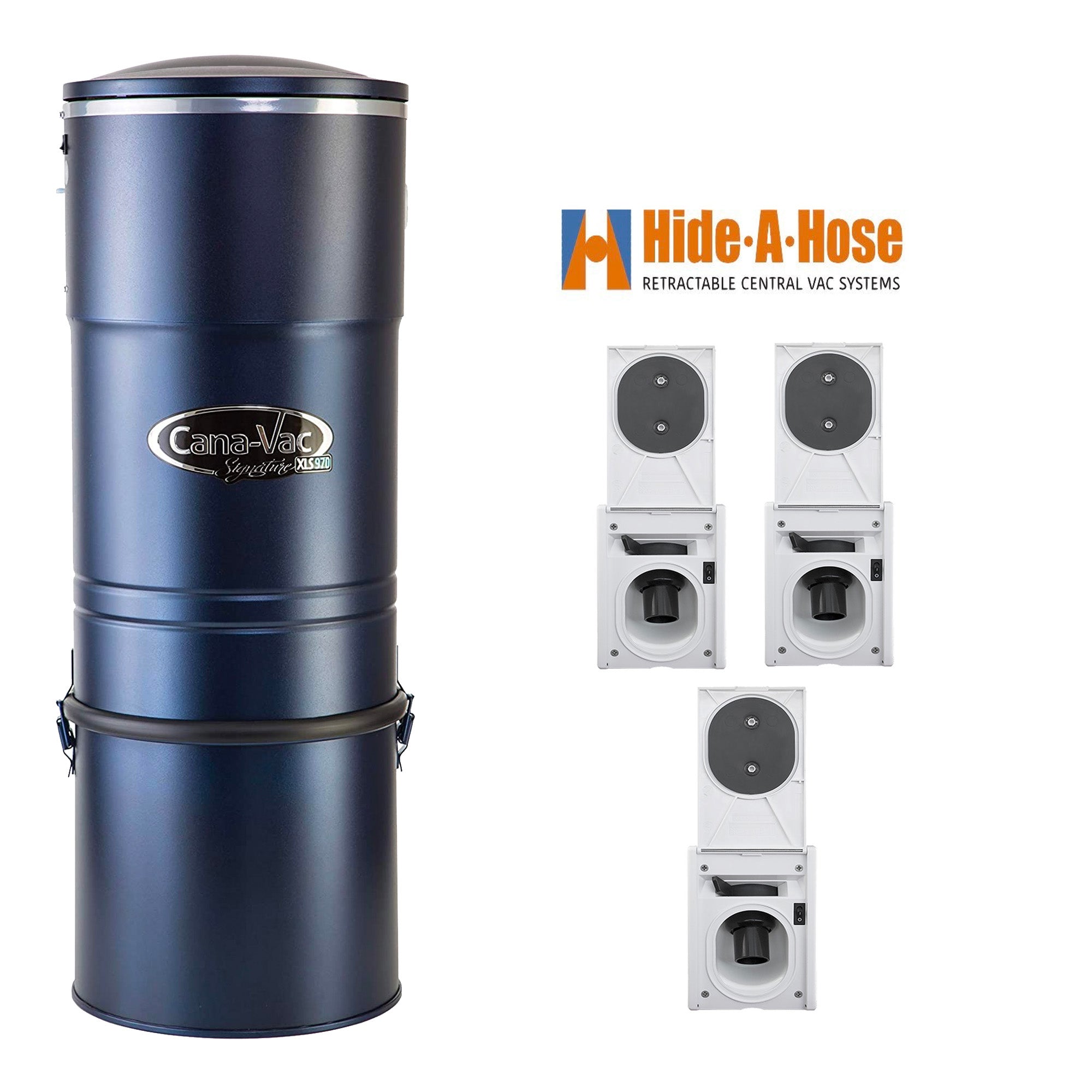 CanaVac XLS990 Central Vacuum with Hide-A-Hose Complete Installation Package (3 Valve)