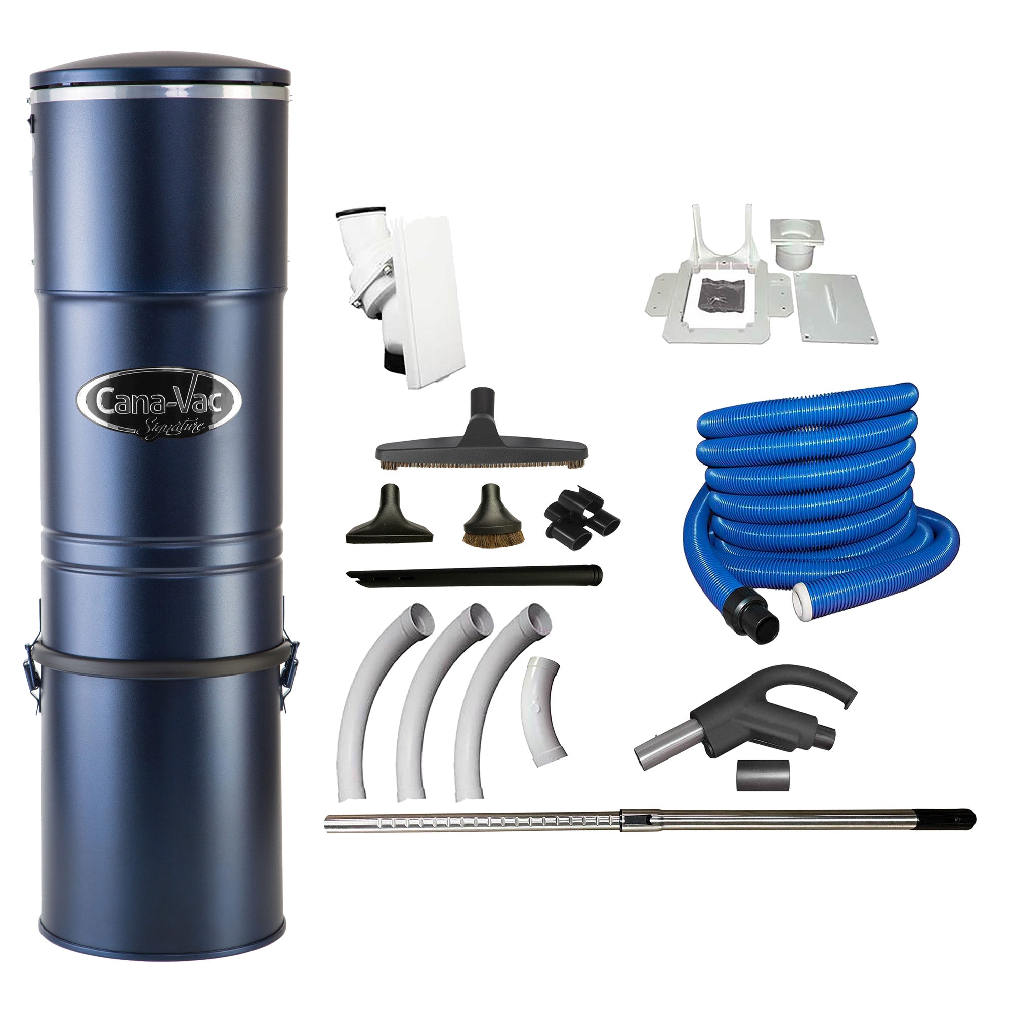 Cana-Vac LS790 Central Vacuum and Hide-A-Hose Accessory and Installation Package (1 Valve)