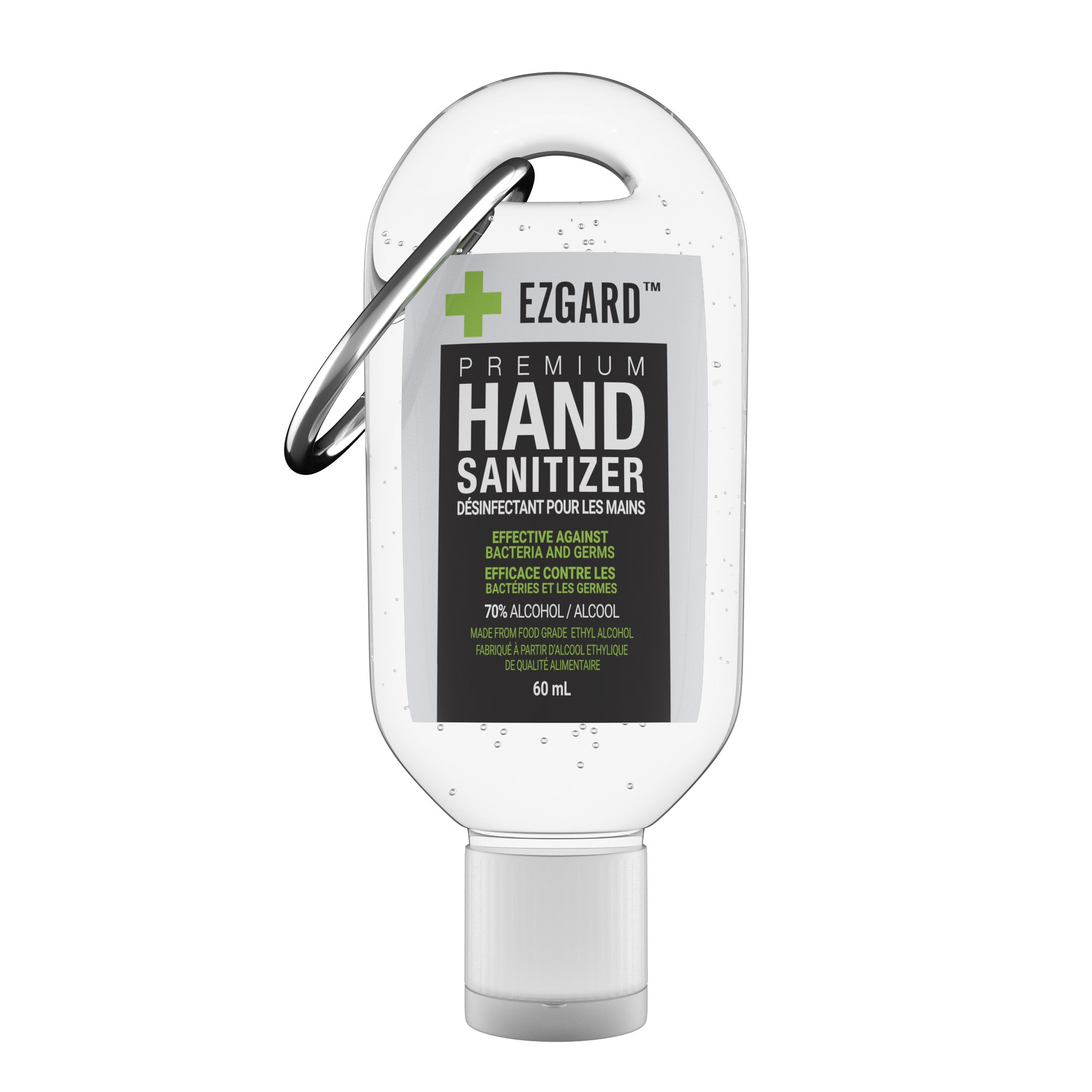 EZGARD Premium Hand Sanitizer Gel | 60 ml Carabiner, 70% Alcohol | From Food Grade Ethyl Alcohol