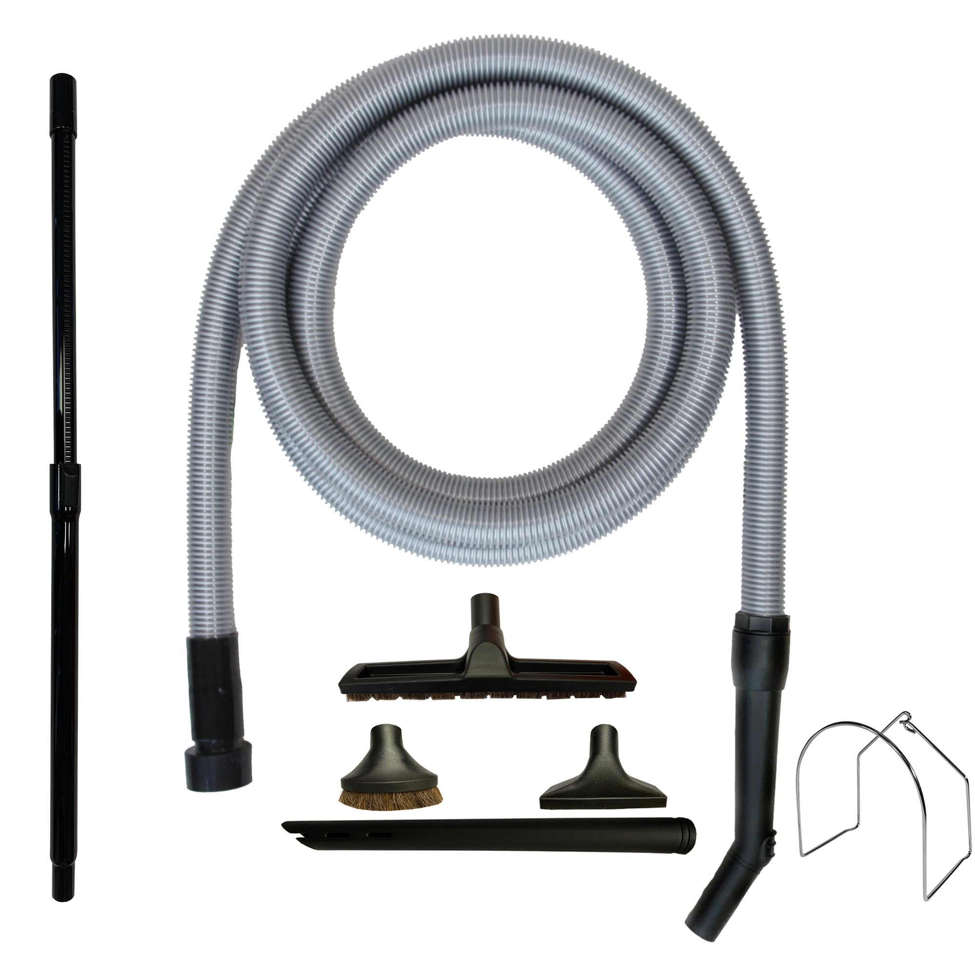 VPC Premium Wet Dry Shop Vacuum Extension Hose with Curved Handle and 4-Piece Deluxe Cleaning Attachments and Telescopic Wand - Silver