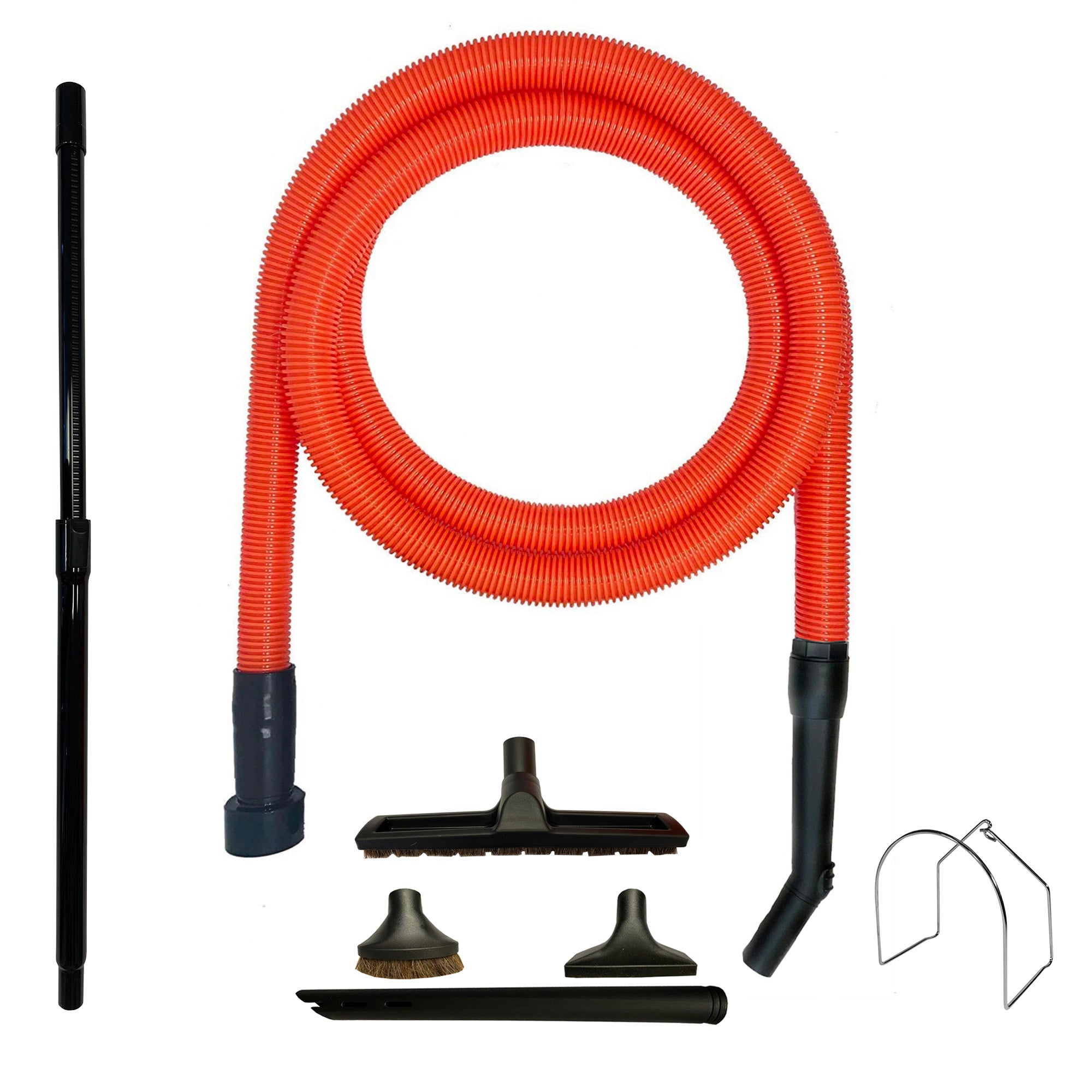 VPC Premium Wet Dry Shop Vacuum Extension Hose with Curved Handle and 4-Piece Deluxe Cleaning Attachments and Telescopic Wand - Orange
