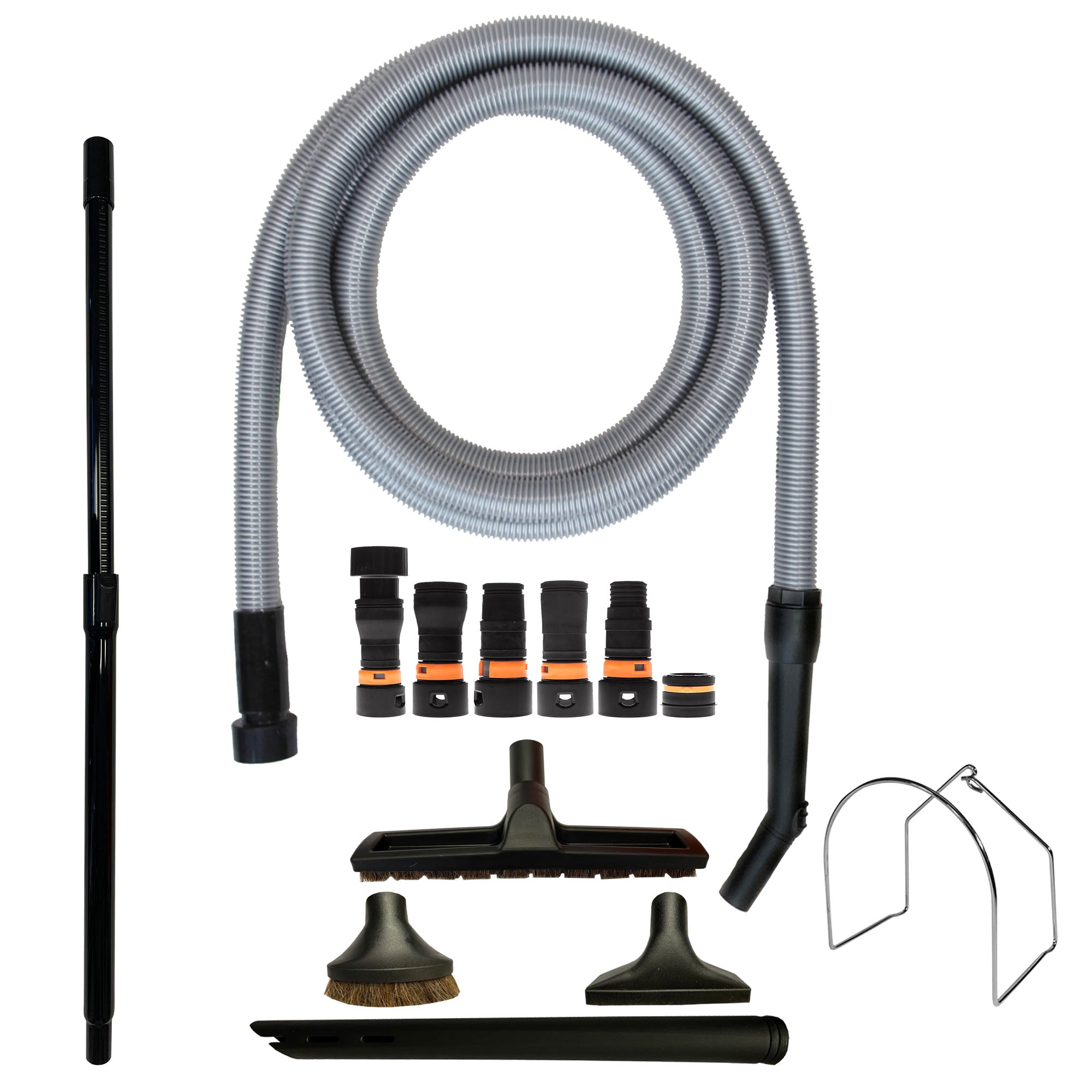 VPC Premium Wet Dry Shop Vacuum Extension Hose with Curved Handle | 4-Piece Deluxe Cleaning Attachments and 2-Piece Wand and Quick Click expanded Multi-Brand Power Tool Adapters