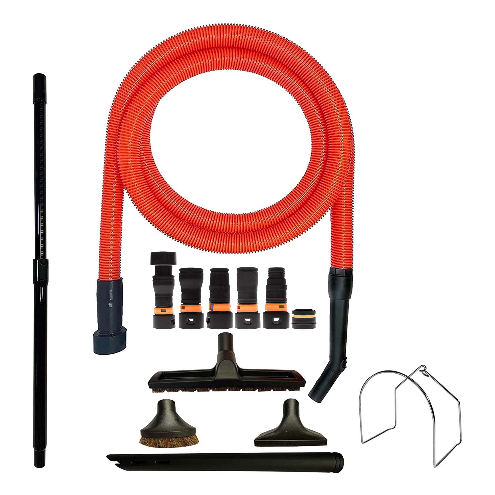 VPC Premium Wet Dry Shop Vacuum Extension Hose with Curved Handle | 4-Piece Deluxe Cleaning Attachments and 2-Piece Wand and Quick Click expanded Multi-Brand Power Tool Adapters