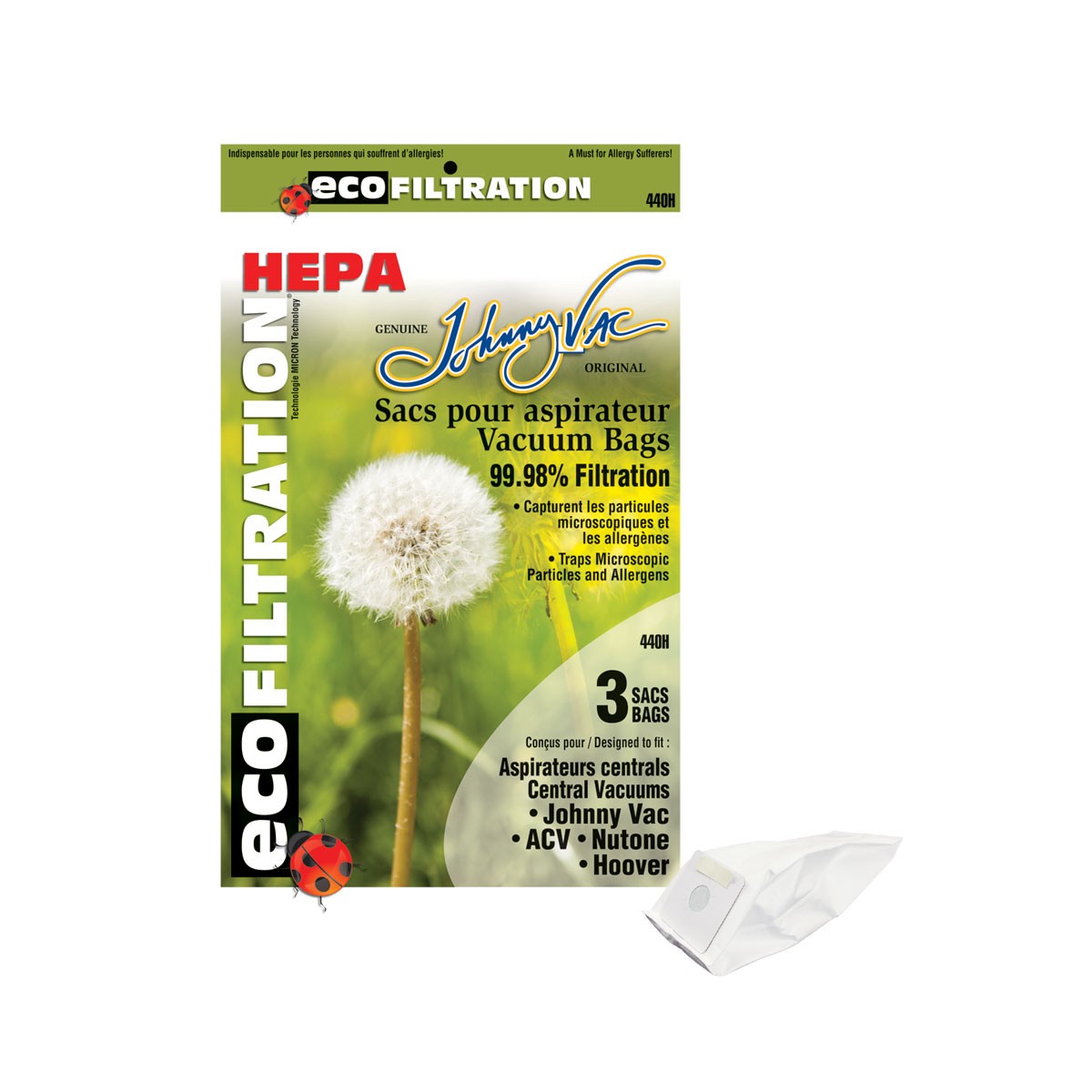 Microfilter HEPA Vacuum Bags - Johnny Vac-Rhinovac - Nutone - Hoover(Powerlux Superlux) - Pkg/3