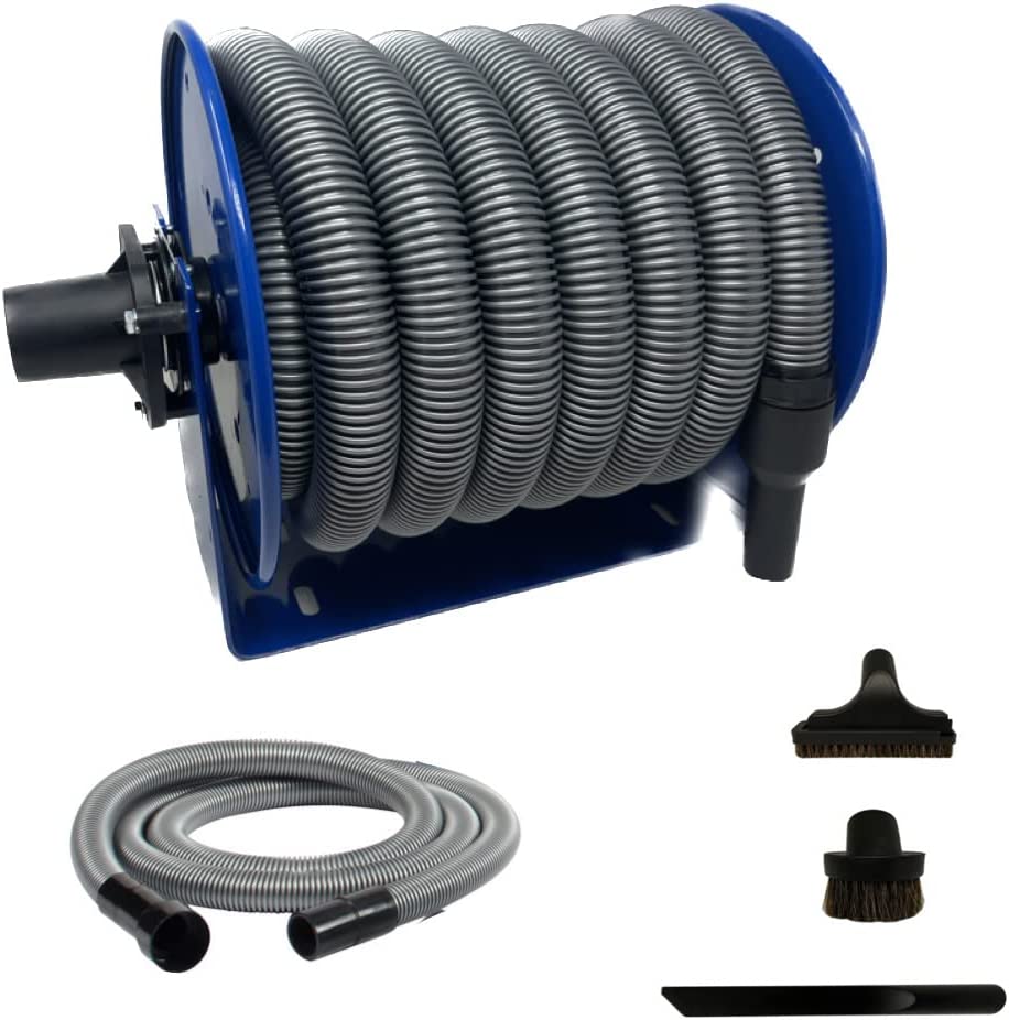 VPC Garage & Utility Vacuum Cleaner Kit with Stainless Steel Hose Reel | 1.25 Inch Premium Hose (30 feet)