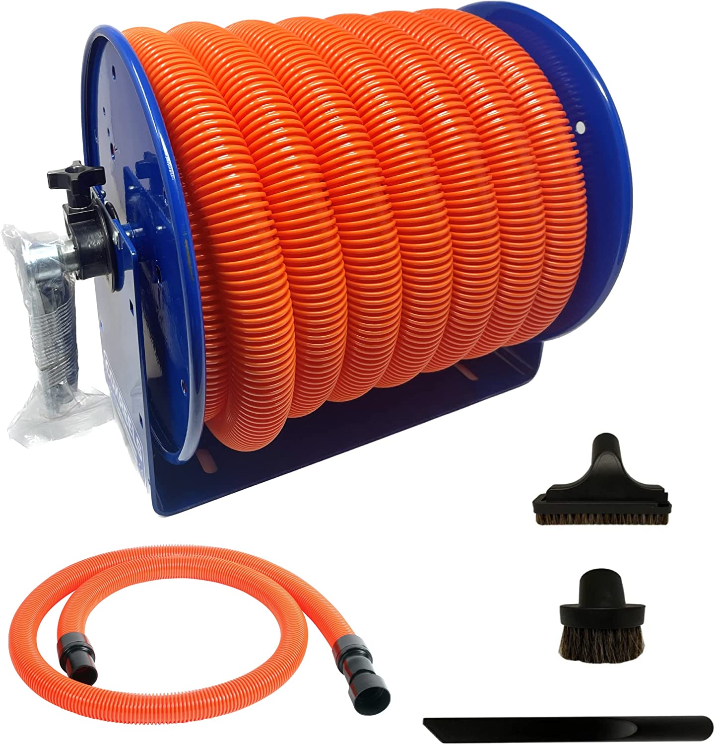 VPC Garage & Utility Vacuum Cleaner Kit with Stainless Steel Hose Reel | 1.25 Inch Premium Hose (30 feet)