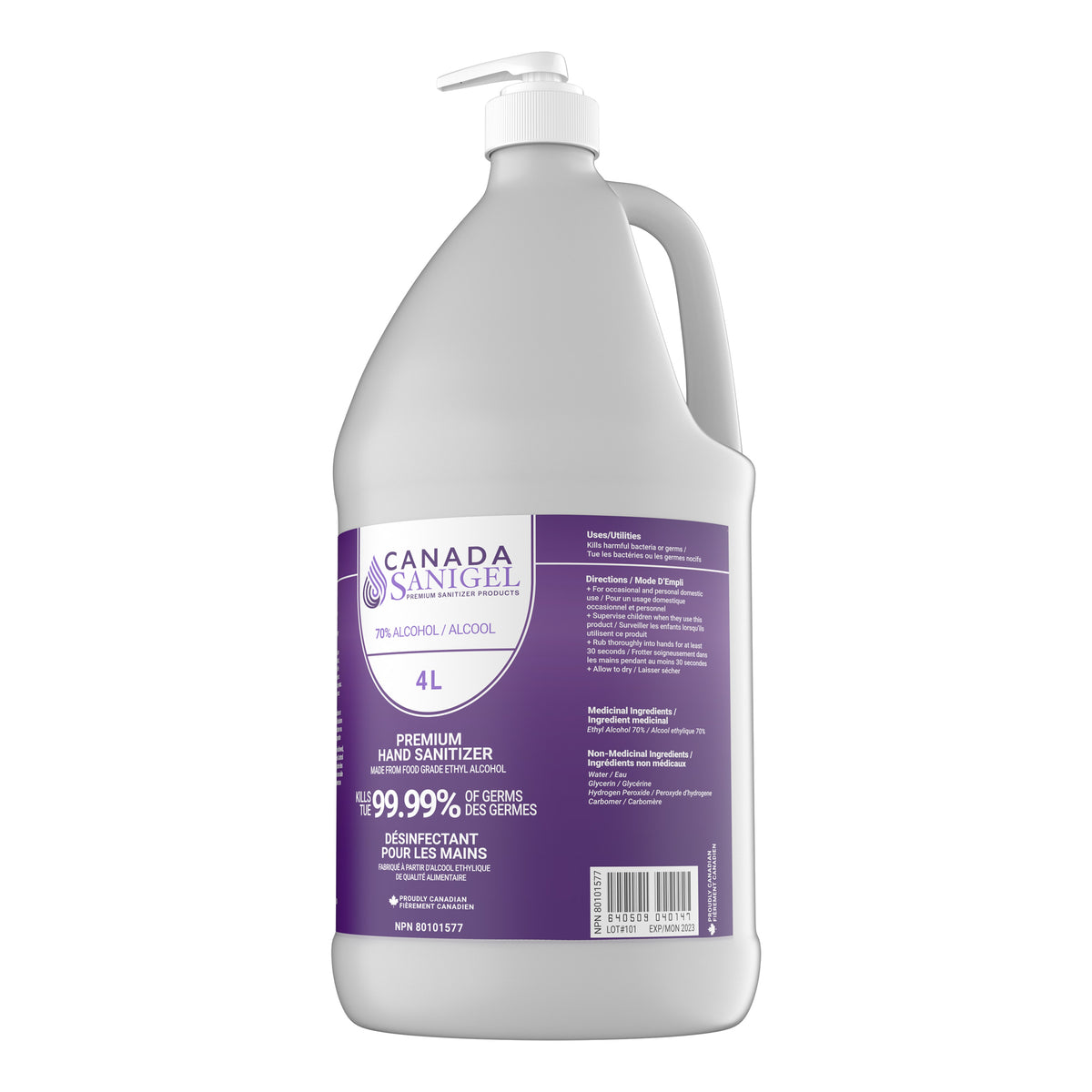 Canada Sanigel Premium Hand Sanitizer Gel | 4 Litre Bottle with Pump