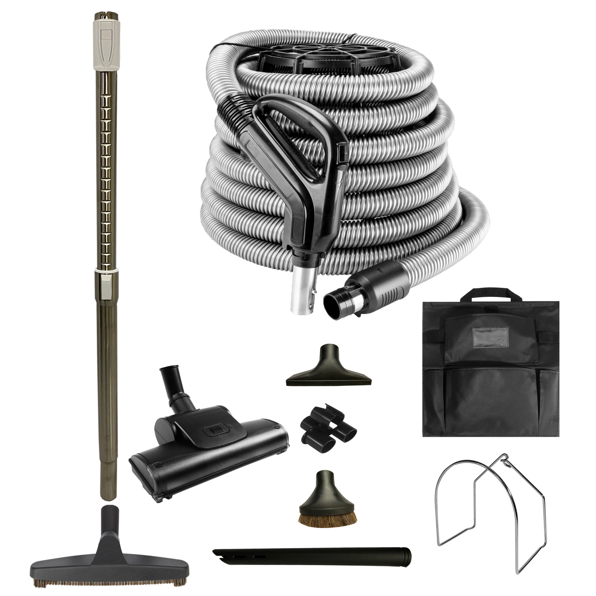 VPC Central Vacuum Accessory Kit - Air Driven - Telescopic Wand with Deluxe Tool Brushes - Black