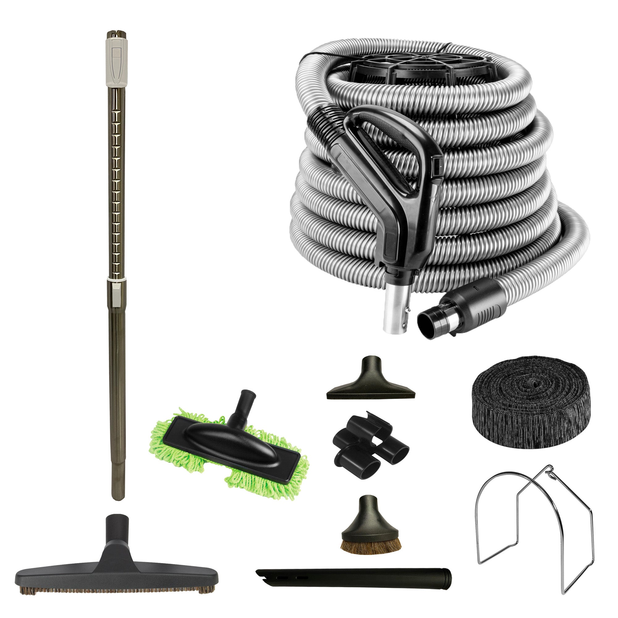 Central Vacuum Accessory Kit with Low Voltage Hose and Telescopic Wand - Black