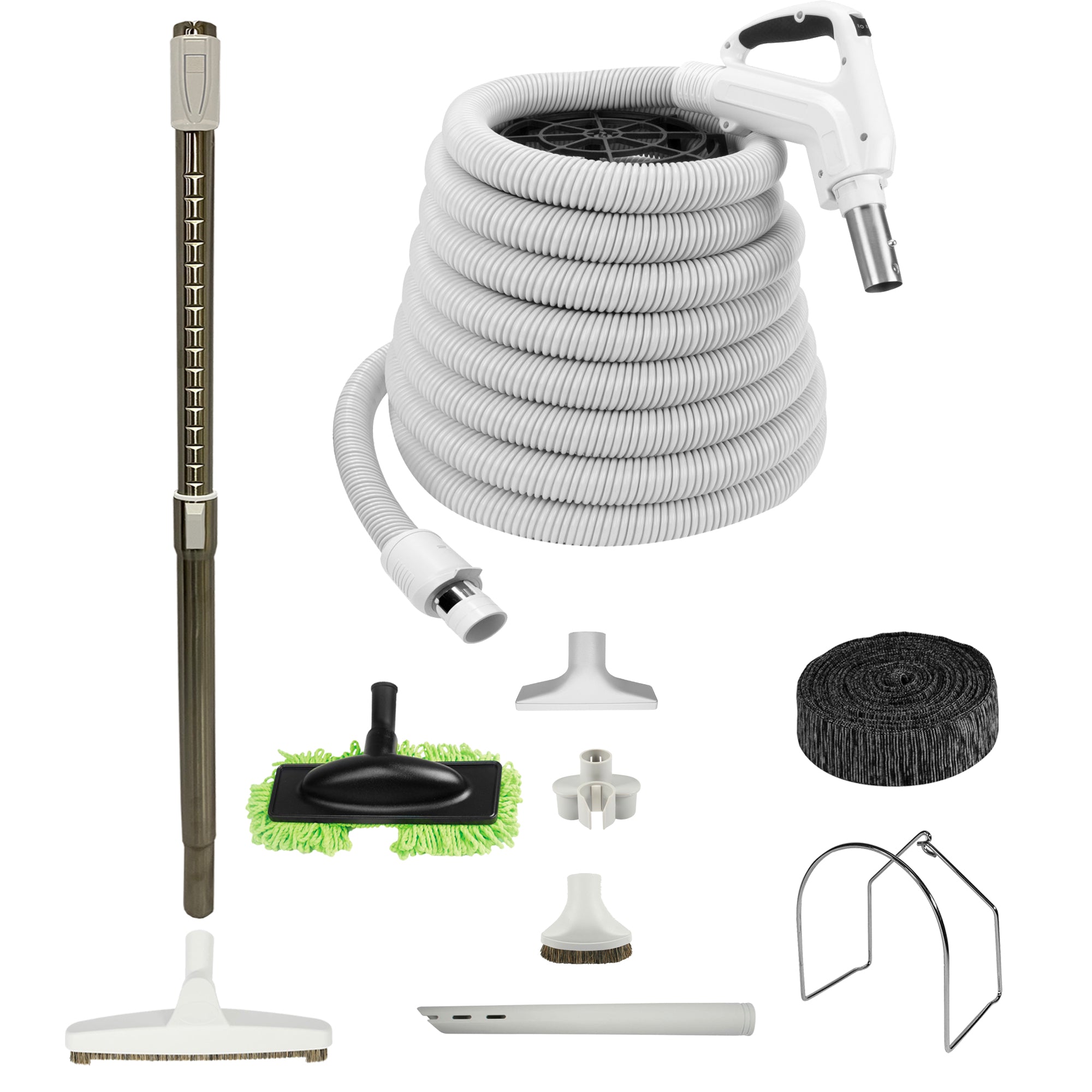 Central Vacuum Accessory Kit with Low Voltage Hose and Deluxe Tool Set - White