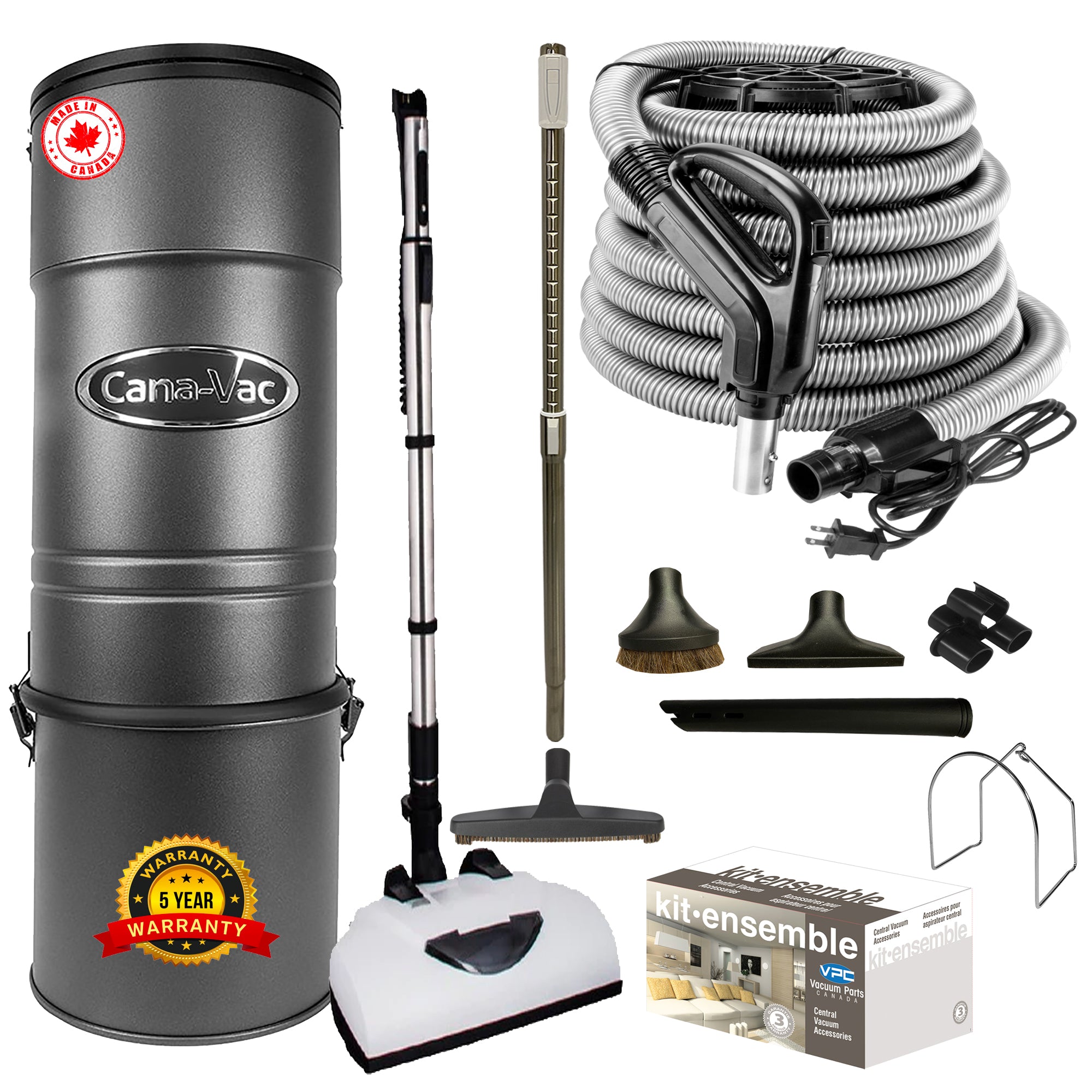 Cana-Vac CV587 Central Vacuum with Deluxe Electric Package (Black)