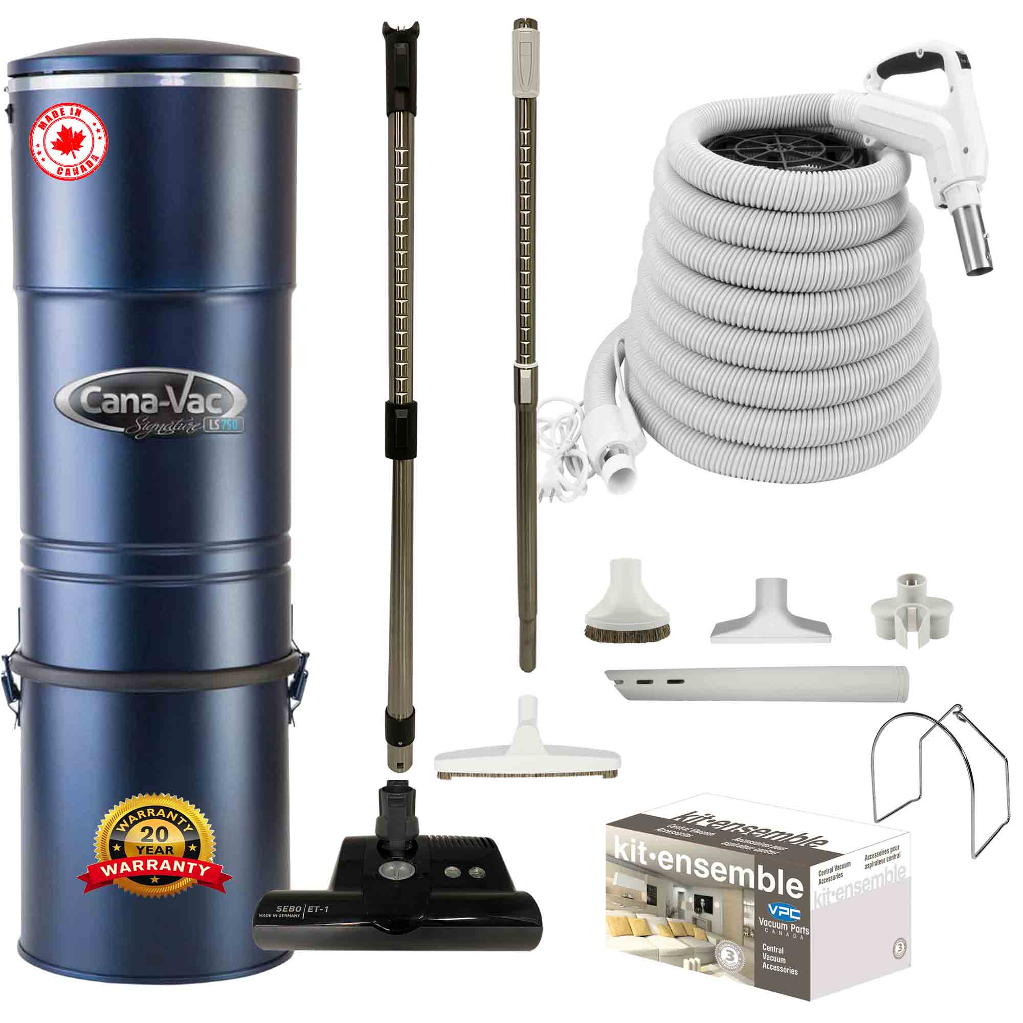 Cana-Vac LS790 Central Vacuum with SEBO (Black) Powerhead and Premium Electric Package (White)