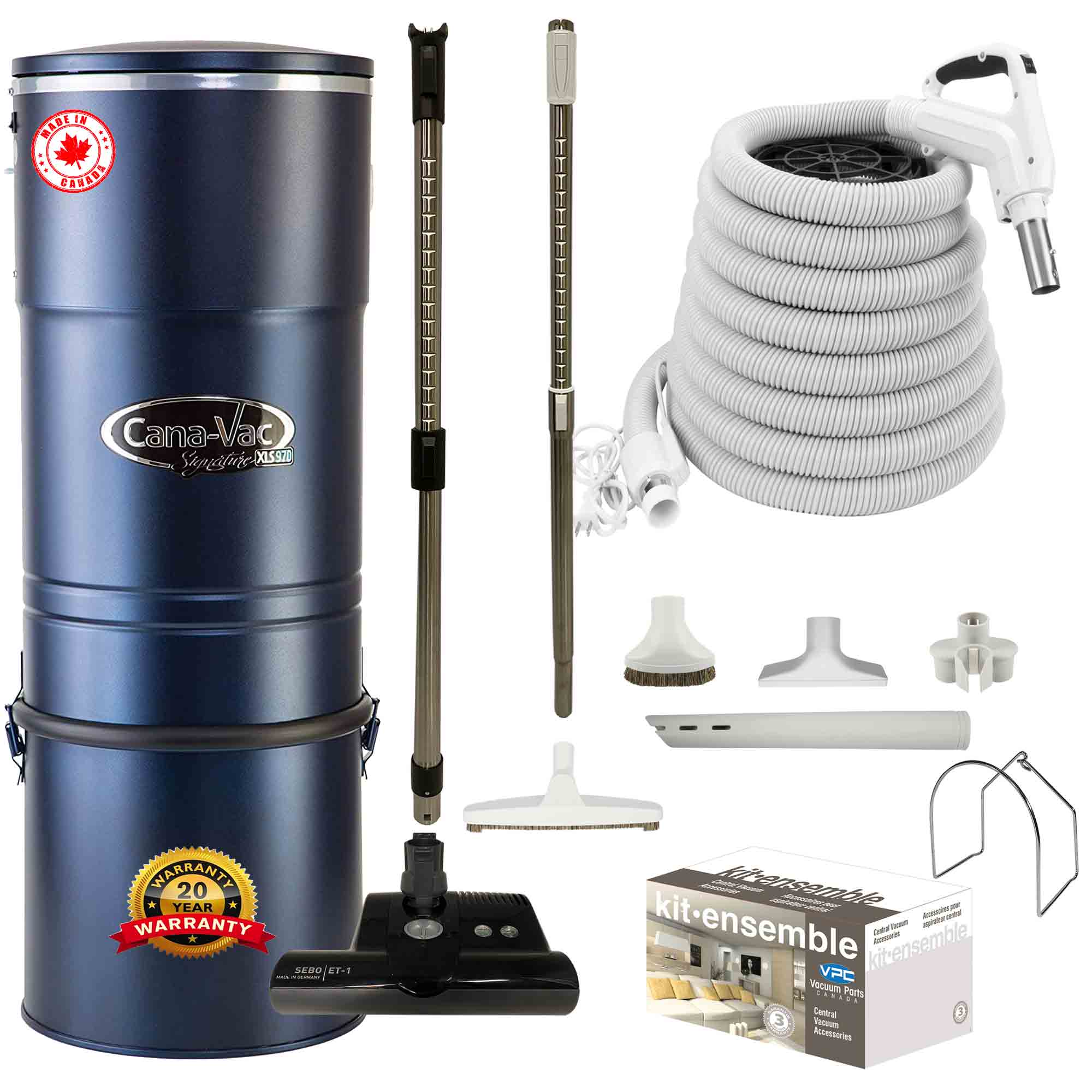 Cana-Vac XLS990 Central Vacuum with SEBO (Black) Powerhead and Premium Electric Package (White)