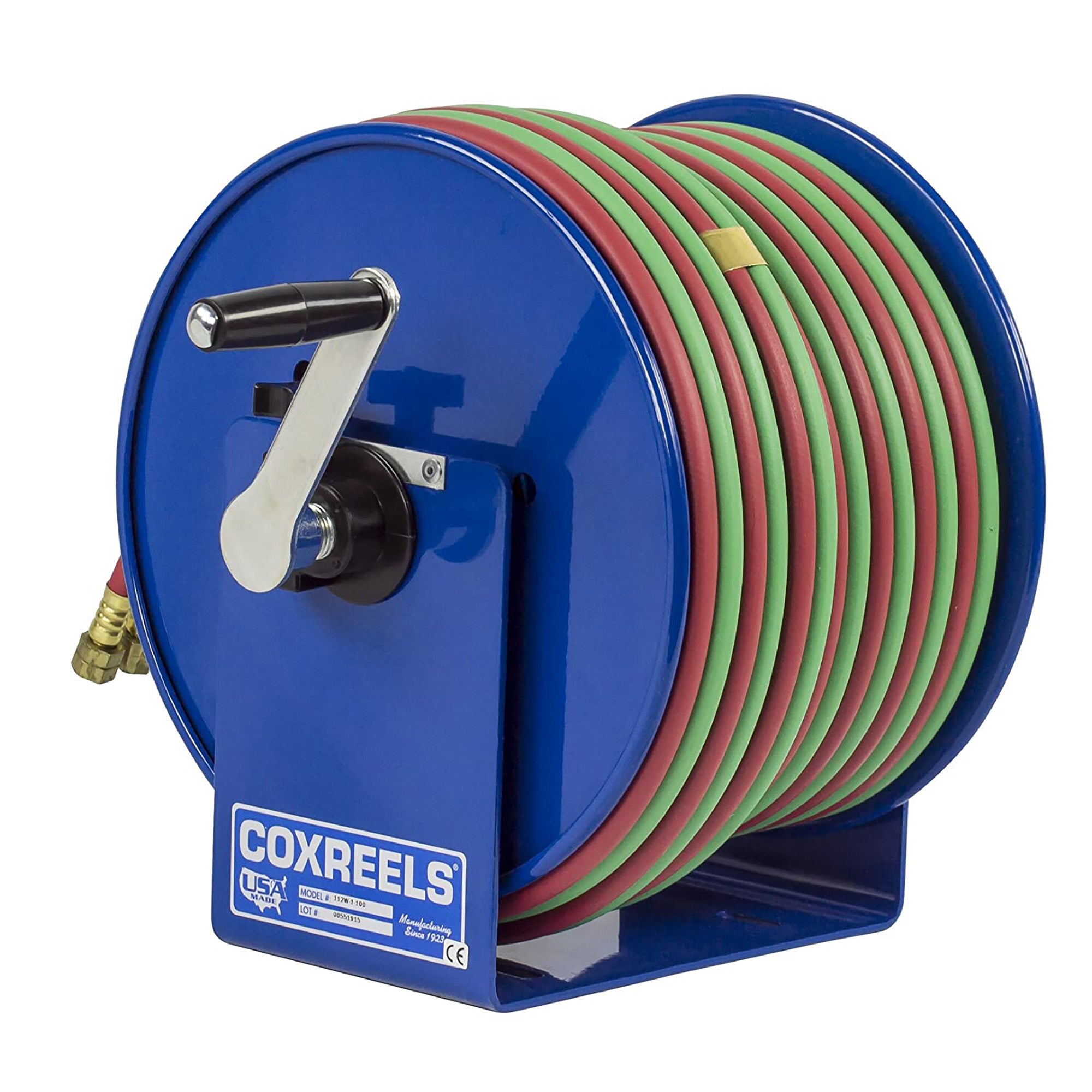 Coxreels 112W-1-100 Hand Crank Steel Welding Hose Reel | 1/4" x 100' | 200 PSI