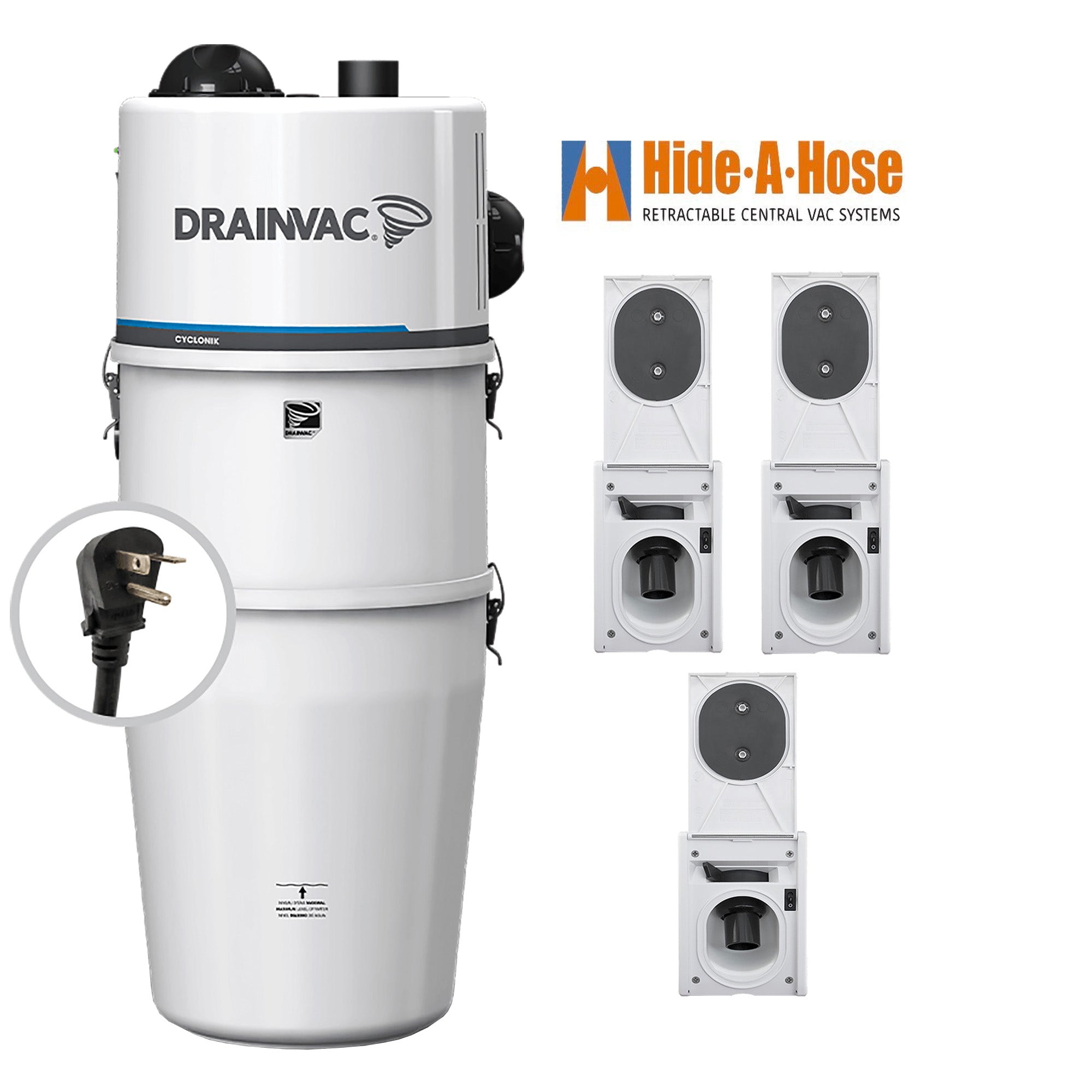 DrainVac DV1R15-CT Central Vacuum with Hide-A-Hose Complete Installation Package (3 Valves)