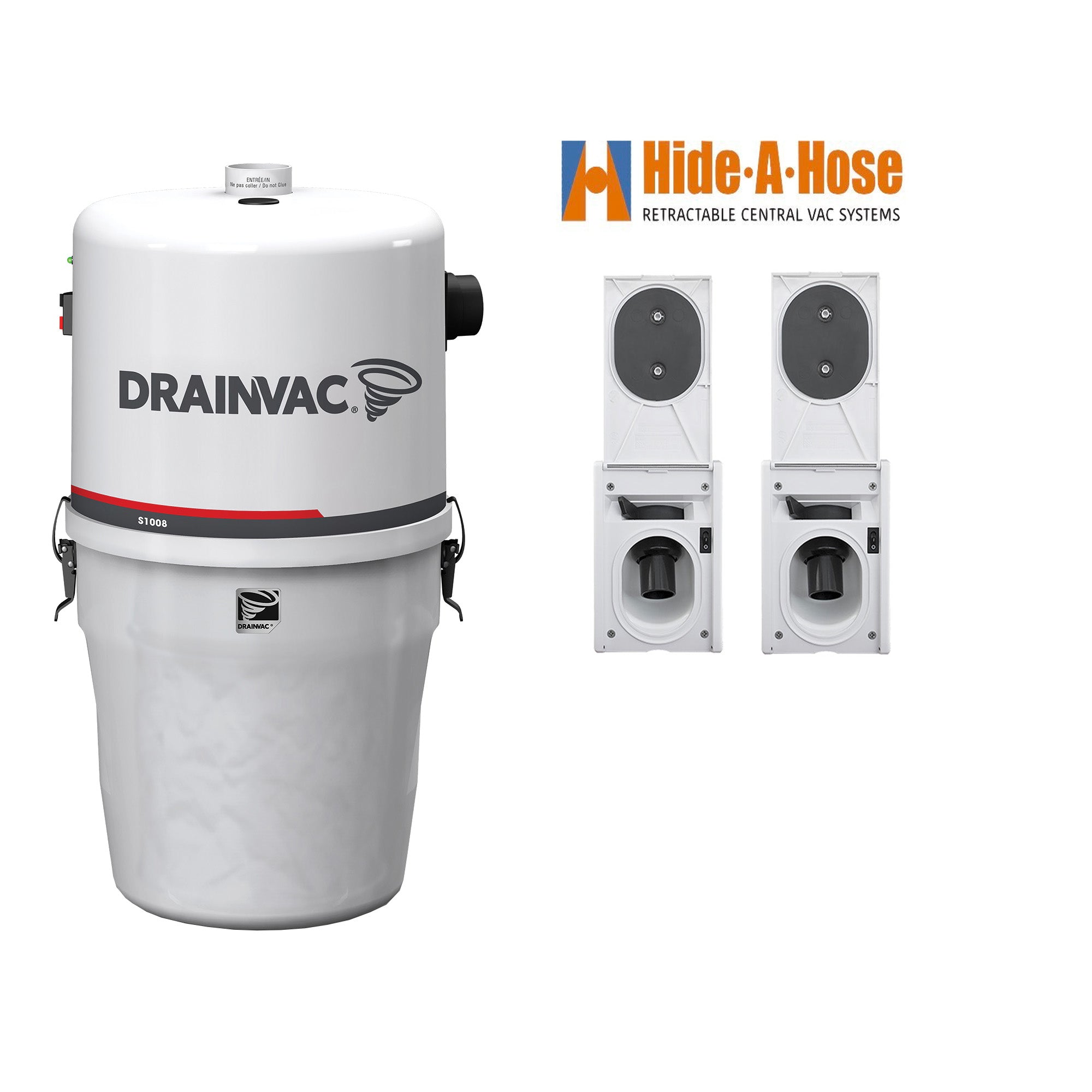 DrainVac Compact S1008 Central Vacuum with Hide-A-Hose Installation Package (2 Valves)