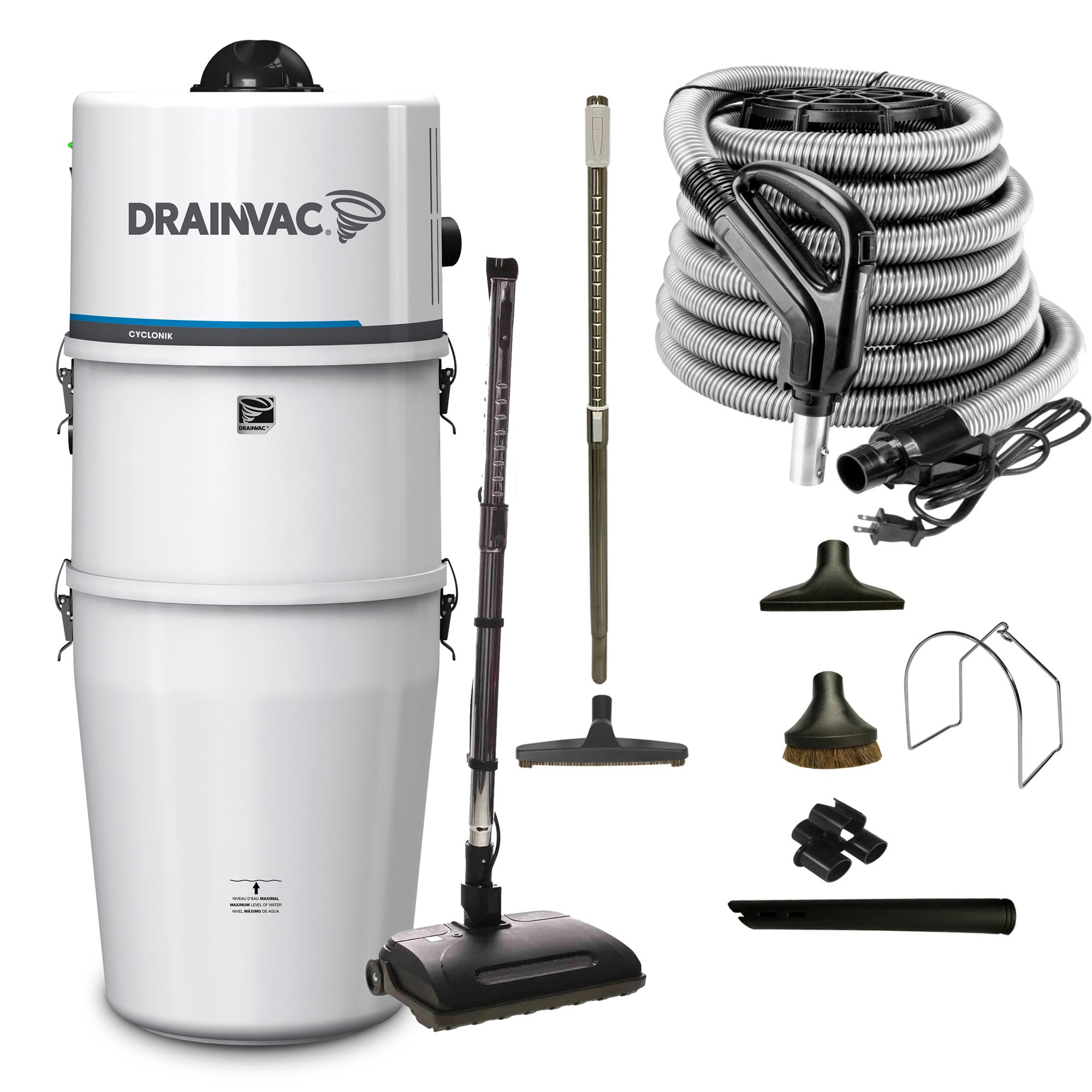 DrainVac Cyclonik Wet & Dry Central Vacuum | 700 Air Watts with Cartridge and Airstream Electric Package