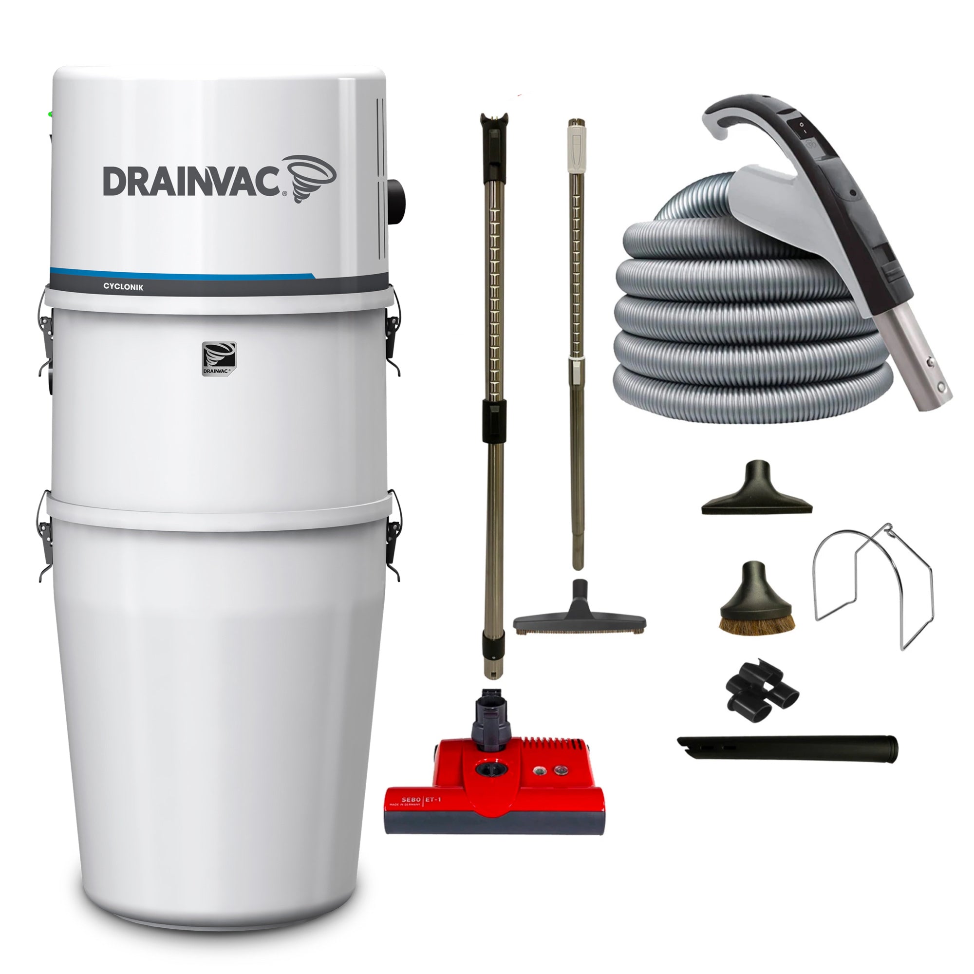 DrainVac Cyclonik Central Vacuum with SEBO ET-1 Electric Package