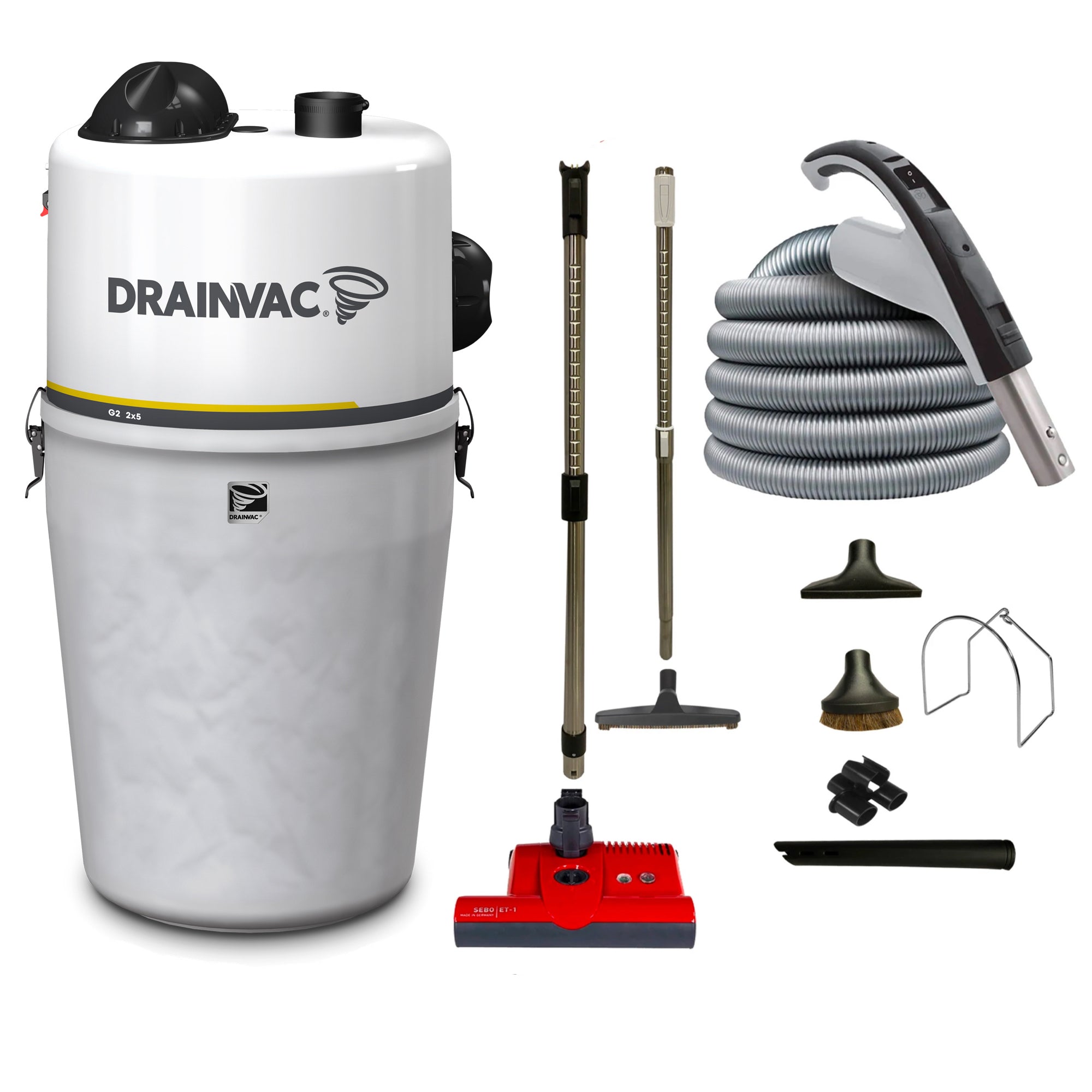 DrainVac G2-2x5 Central Vacuum with SEBO ET-1 Electric Package