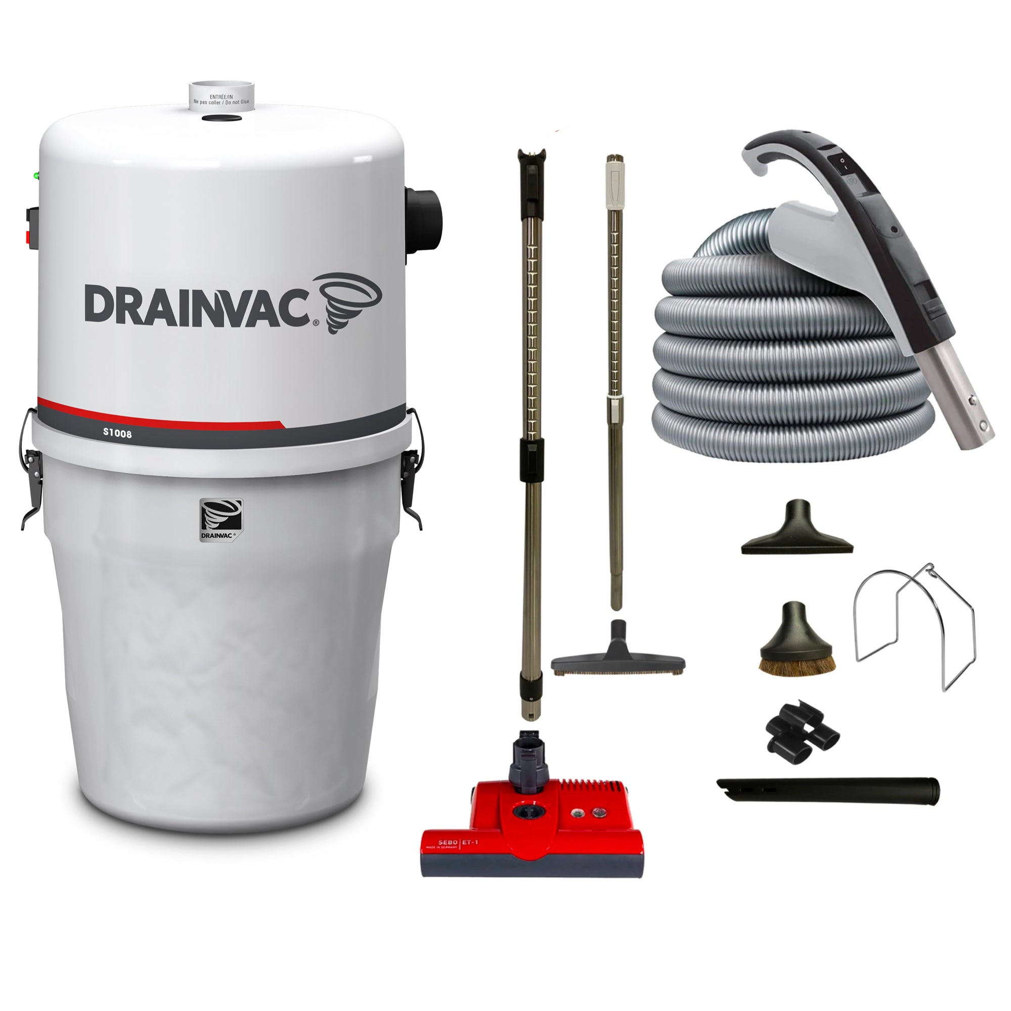 DrainVac S1008 Central Vacuum with SEBO ET-1 Electric Package