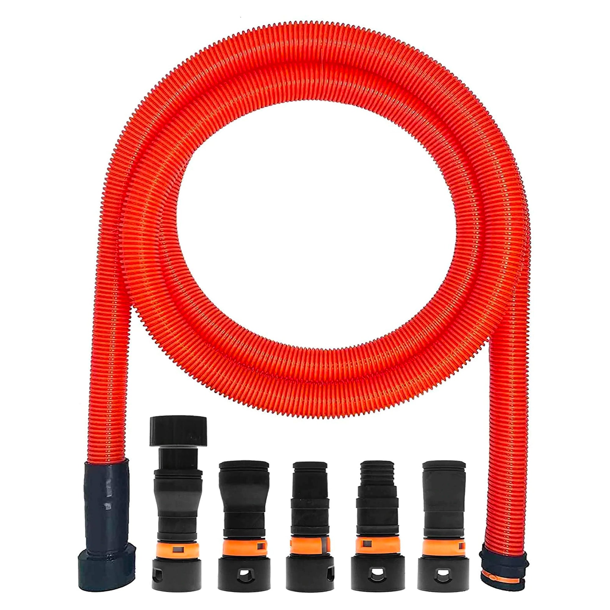 VPC Dust Collection Hose for Home and Shop Vacuums with Expanded Multi-Brand Power Tool Adapter Set Fittings | Orange