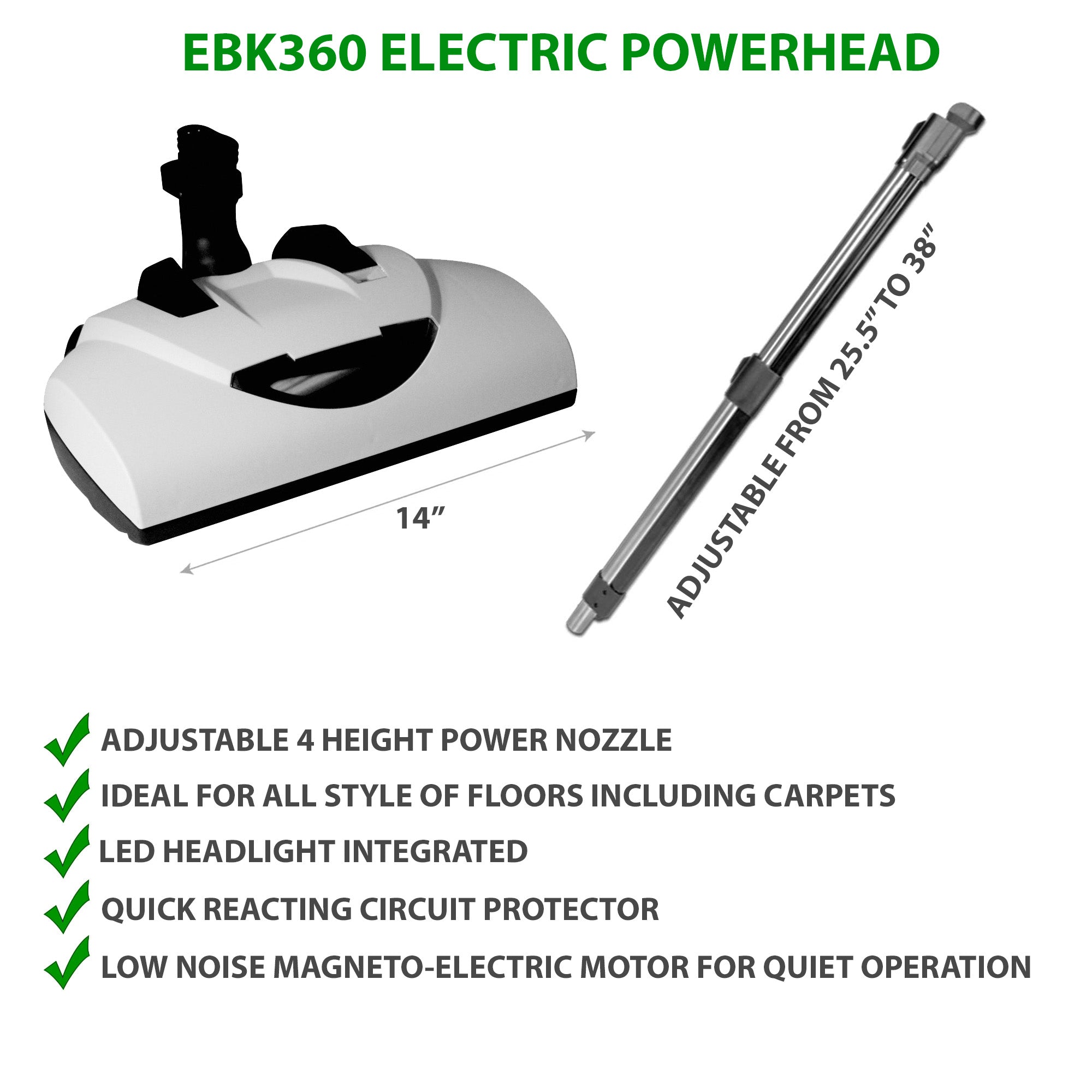 Wessel Werek EBK360 Electric Powerhead and Adjustable Wand - ideal for all styles of floor