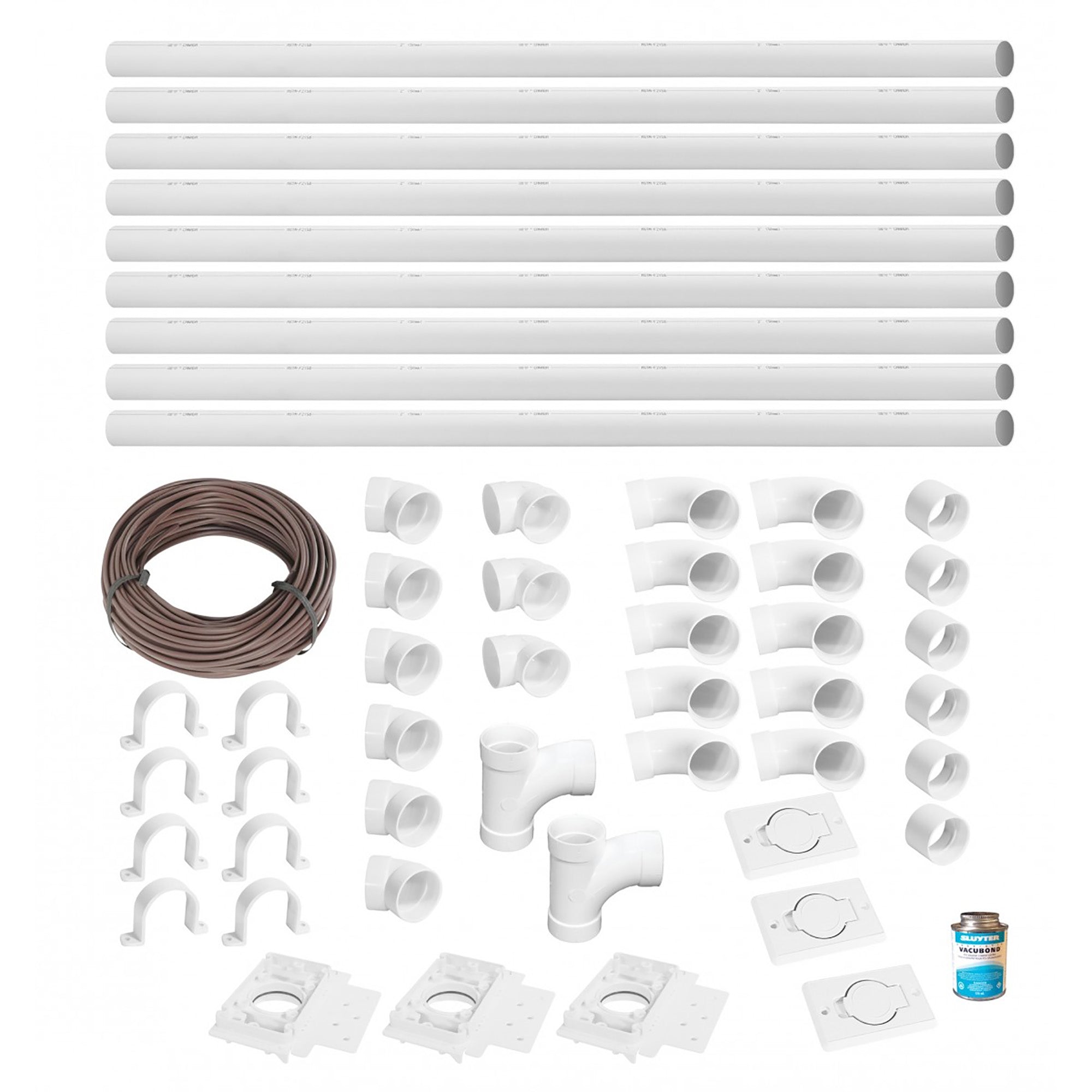 Installation Kit for Central Vacuum | 3 Inlets | Piping and Accessories