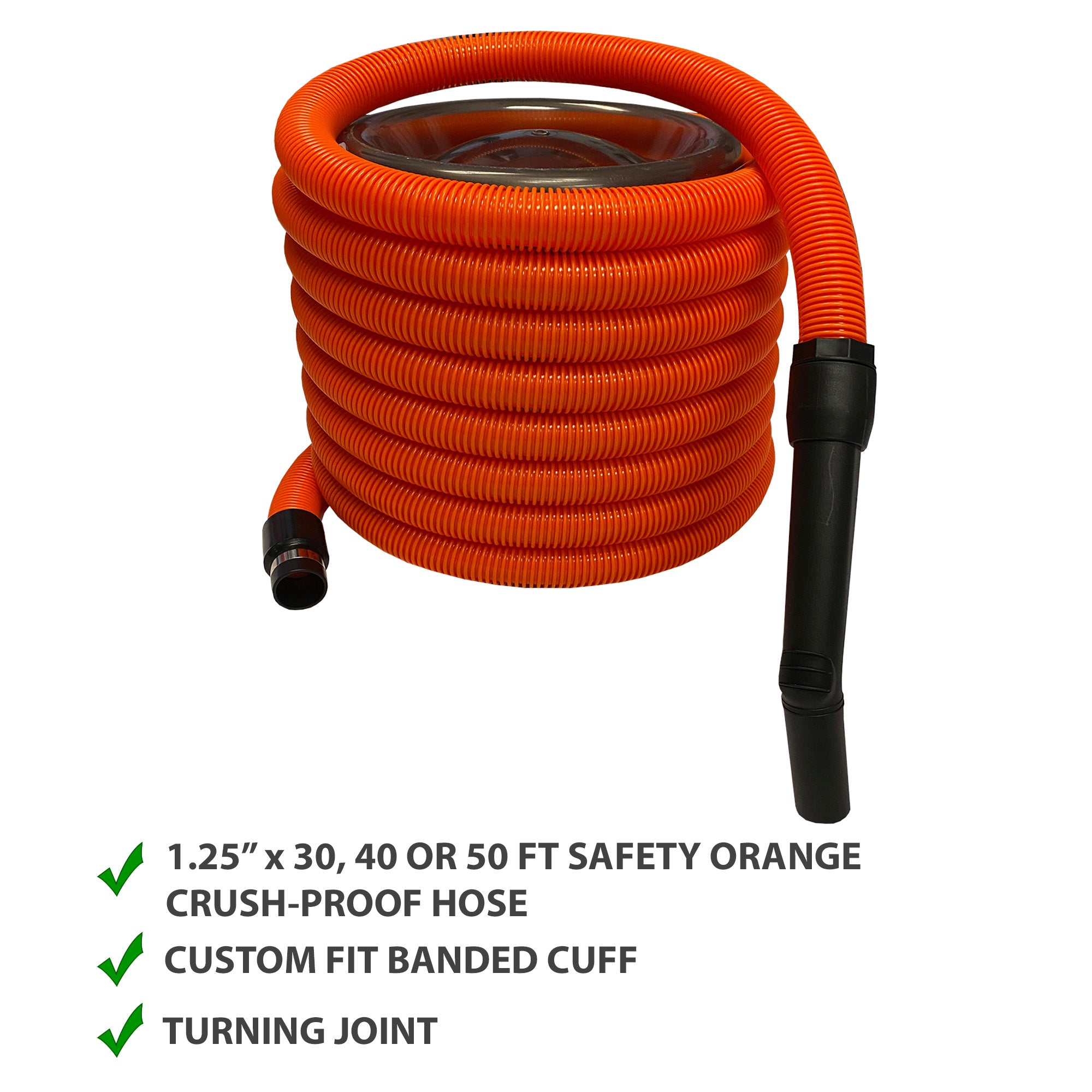 VPC Basic Garage / Car Cleaning Kit for Central Vacuum - Orange Crush Proof Hose