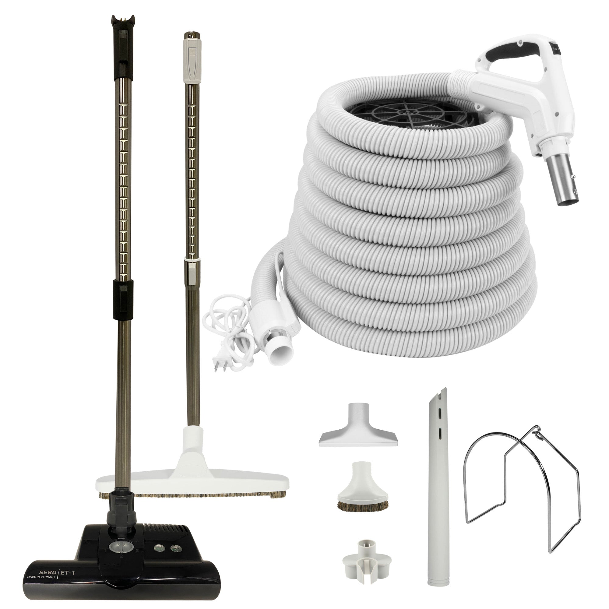 VPC Central Vacuum Accessory Kit with White Hose and SEBO ET-1 Powerhead - Black
