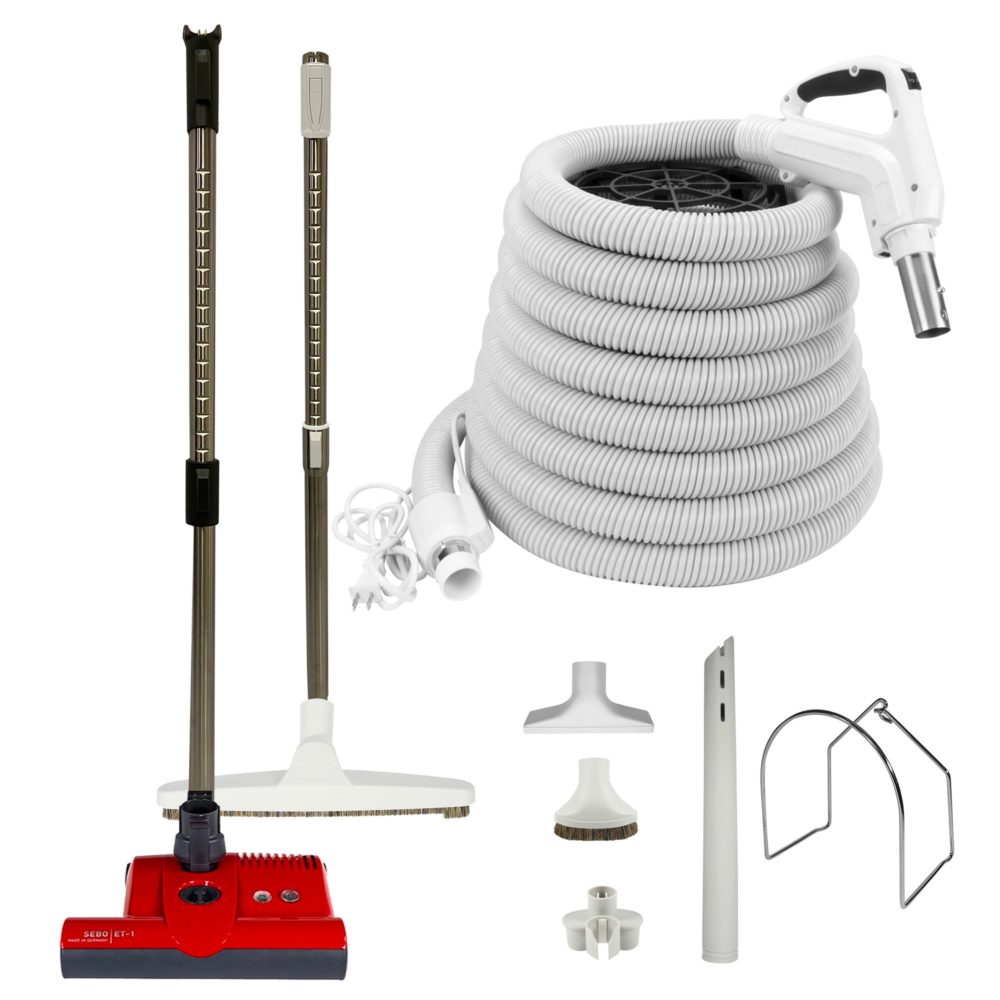VPC Central Vacuum Accessory Kit with White Hose and SEBO ET-1 Powerhead - Red