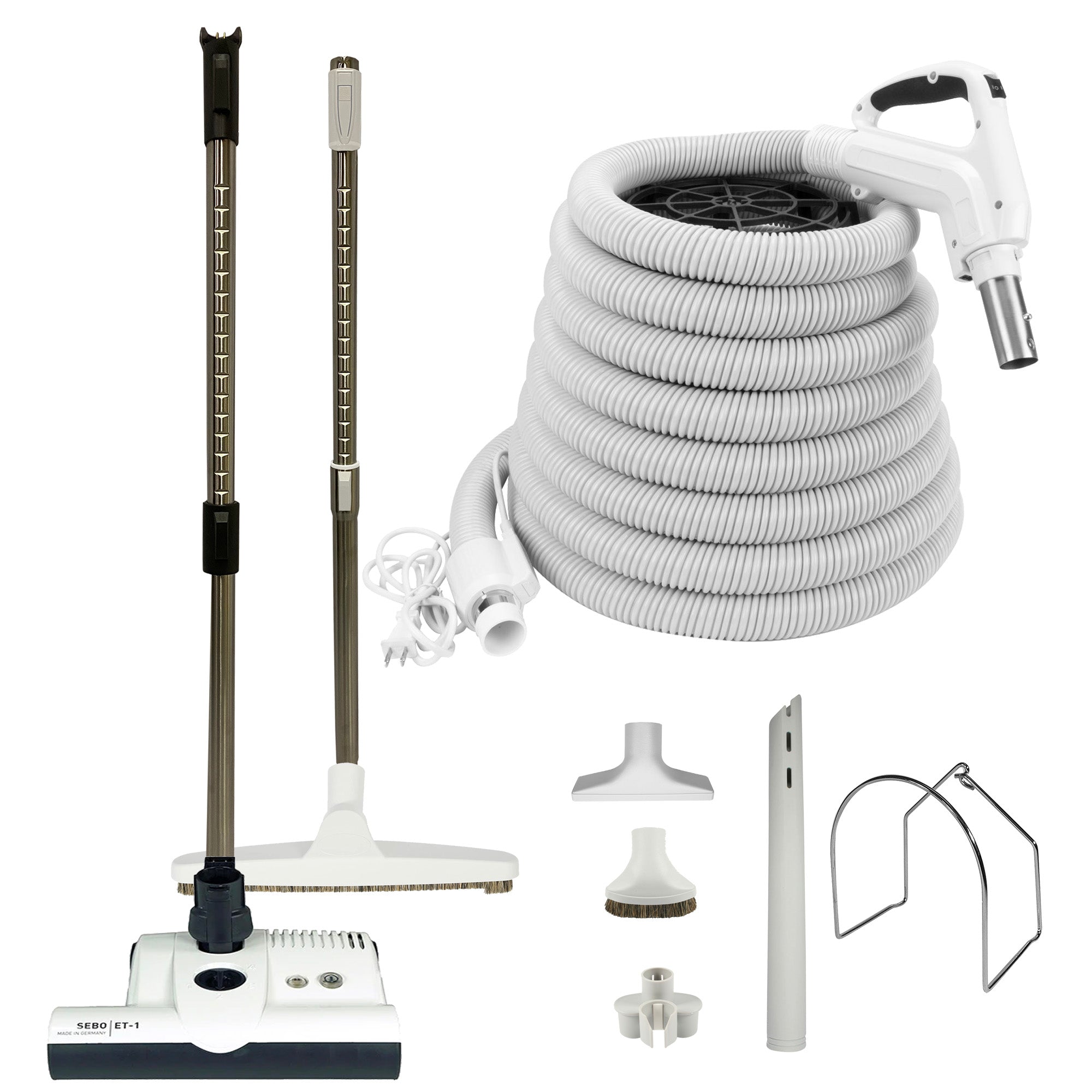 VPC Central Vacuum Accessory Kit with White Hose and SEBO ET-1 Powerhead - White