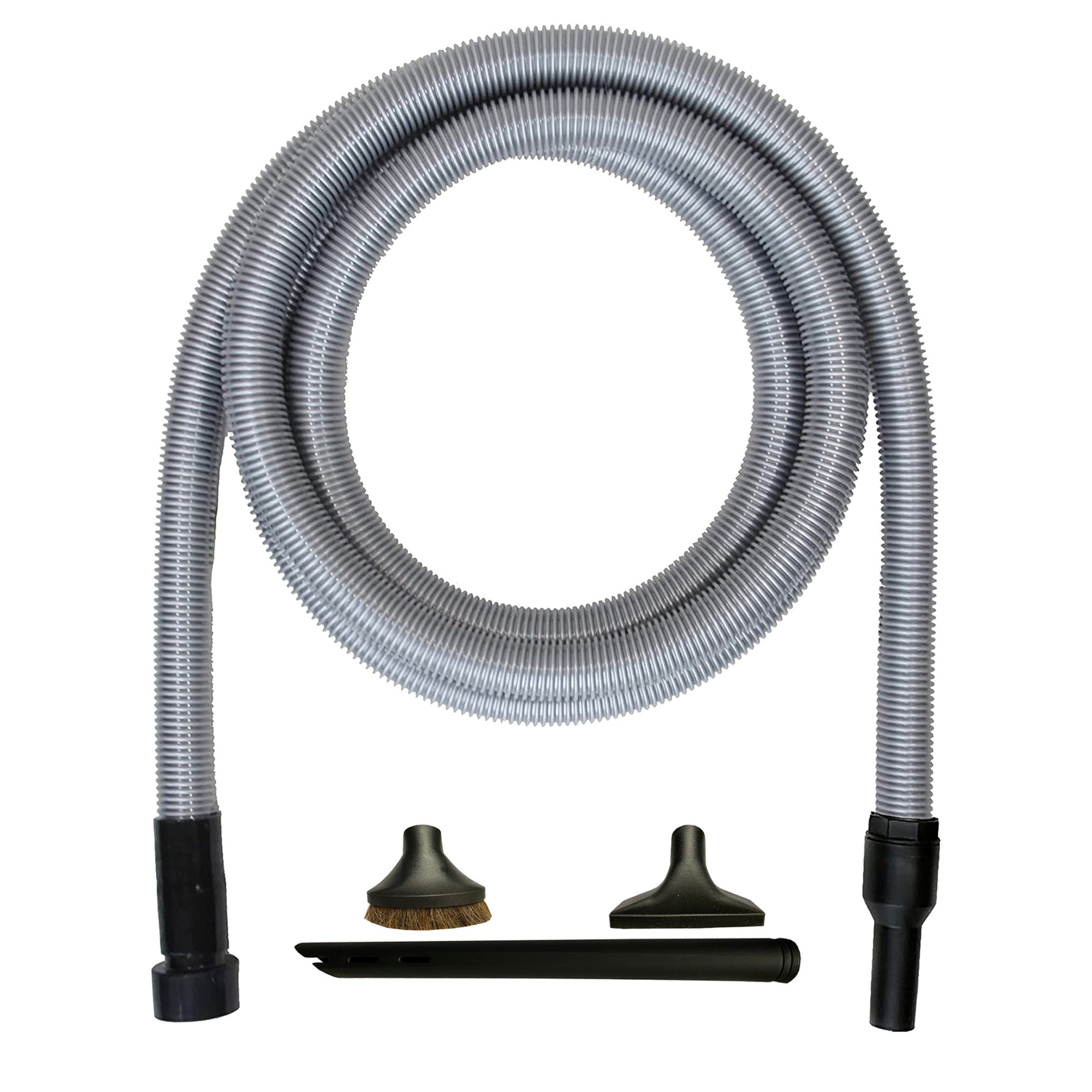 VPC Premium Wet Dry Shop Vacuum Extension Hose with 3 Piece Deluxe Cleaning Attachments - Silver