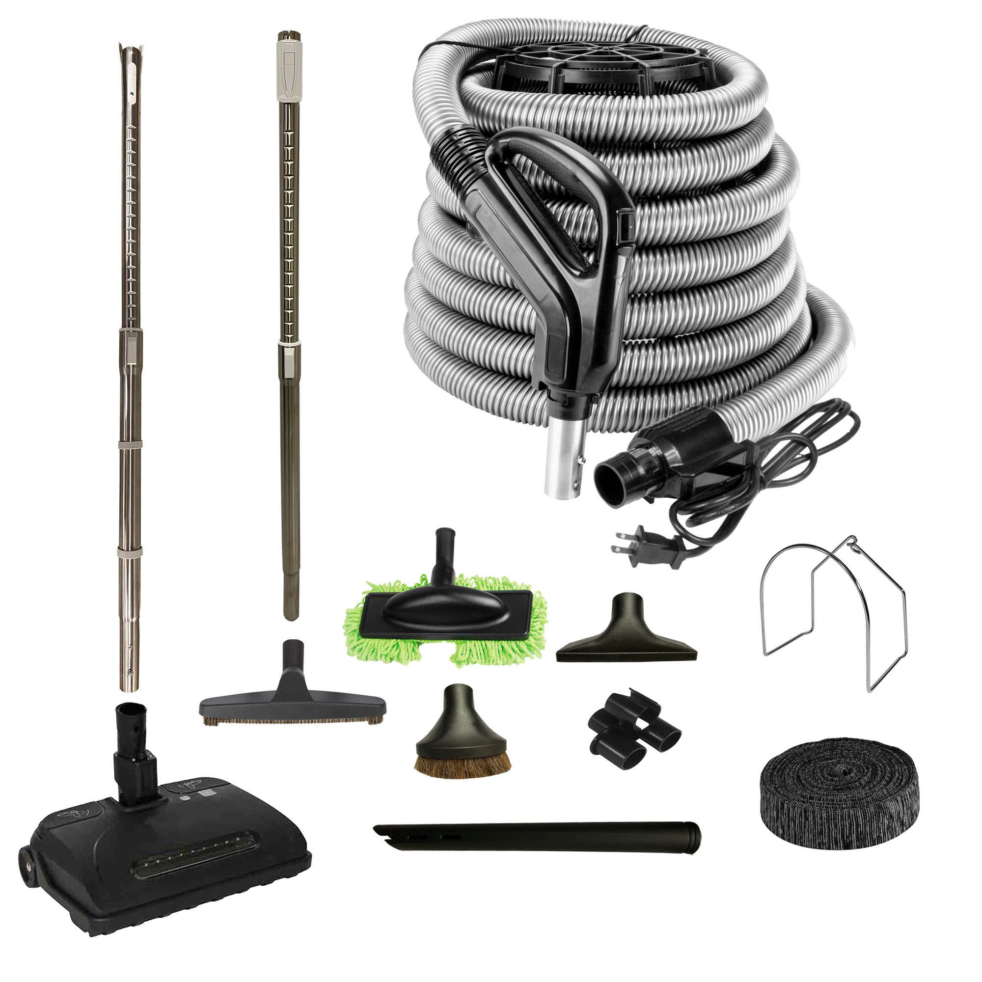 VPC Central Vacuum Accessory Kit with Telescopic Wand and Bonus Tools - Black