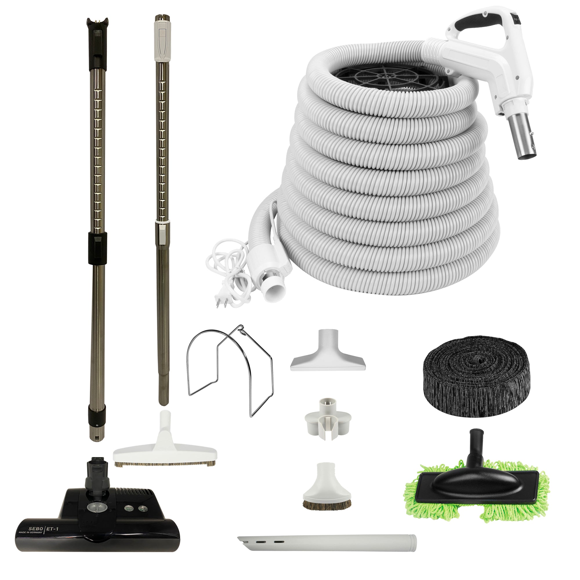 VPC Central Vacuum Accessory Kit - White Hose - SEBO ET-1 Electric Powerhead - Black