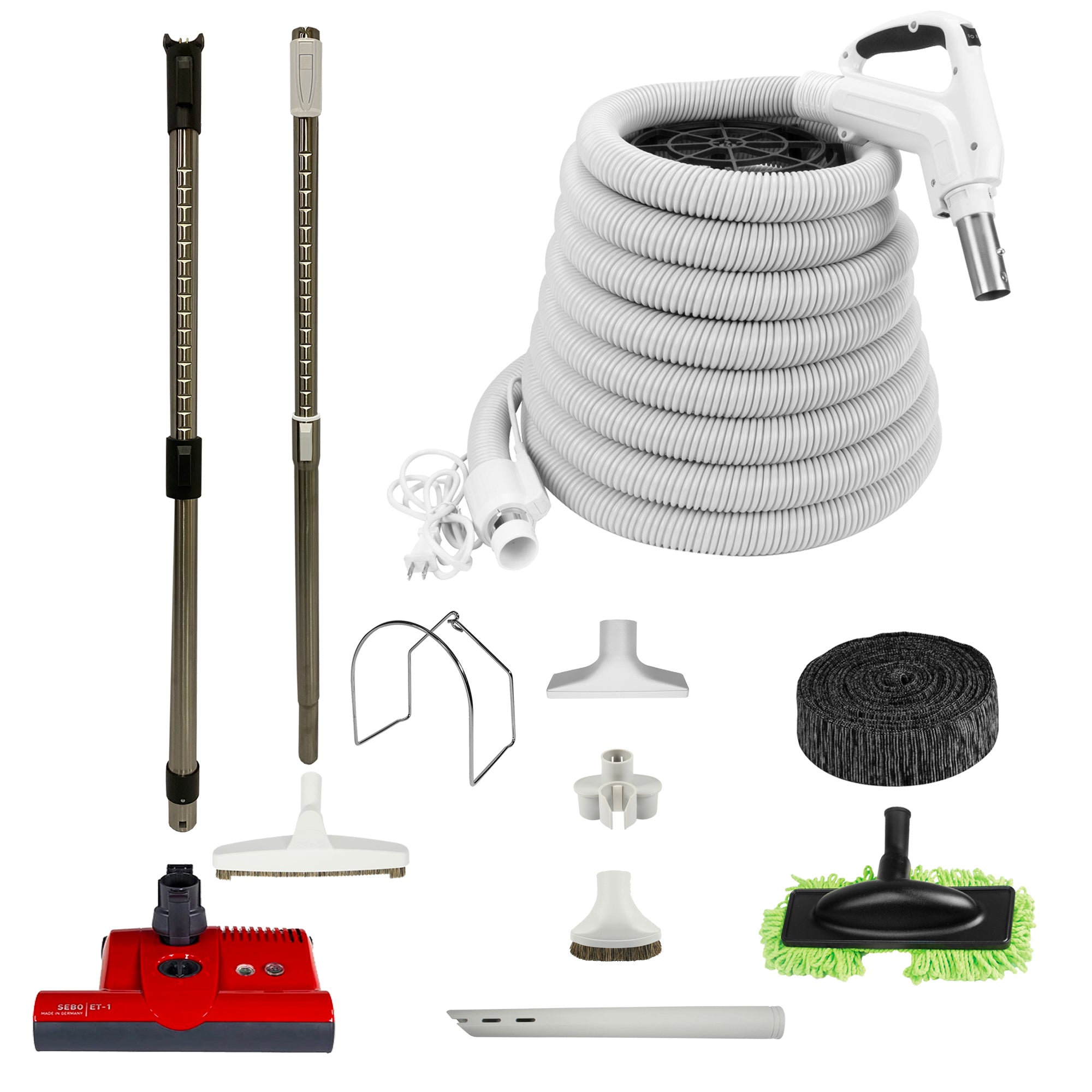 VPC Central Vacuum Accessory Kit - White Hose - SEBO ET-1 Electric Powerhead - Red