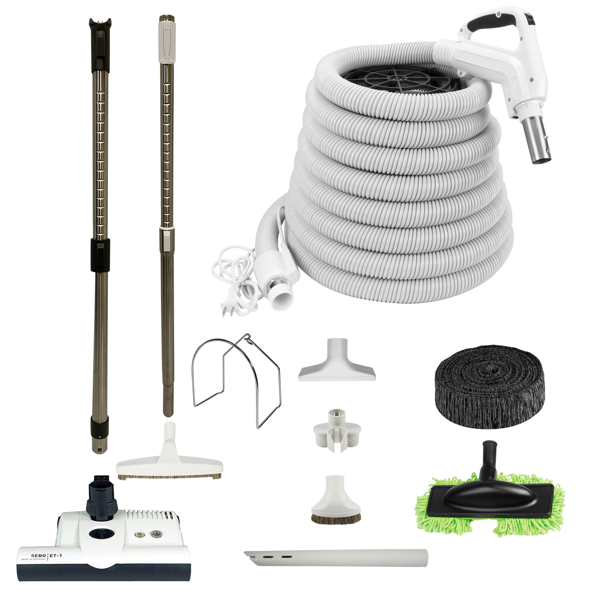 VPC Central Vacuum Accessory Kit - White Hose - SEBO ET-1 Electric Powerhead - White